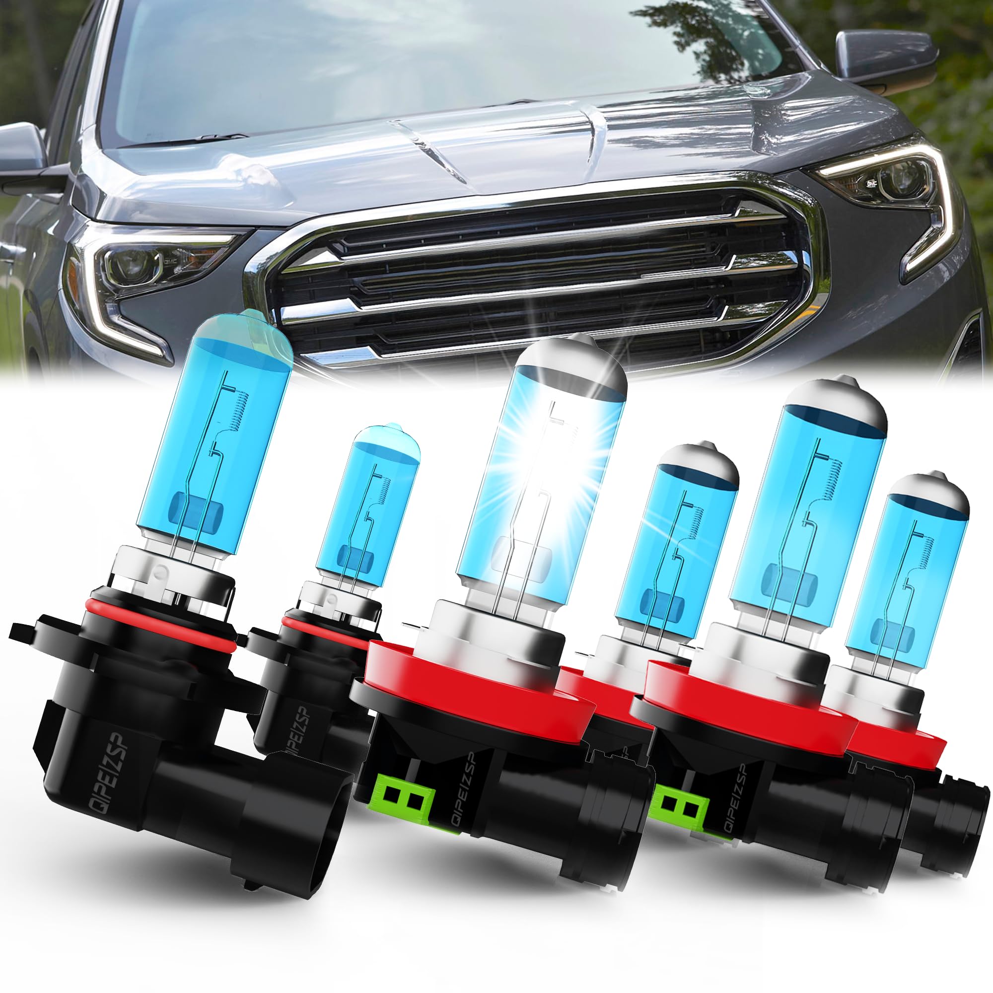 QIPEIZSP fit for (2010-2018) GMC Terrain Lights Headlights Bulbs, 9005/HB3/H10 High Beam + H11/H8/H9 Low Beams Halogen Headlight