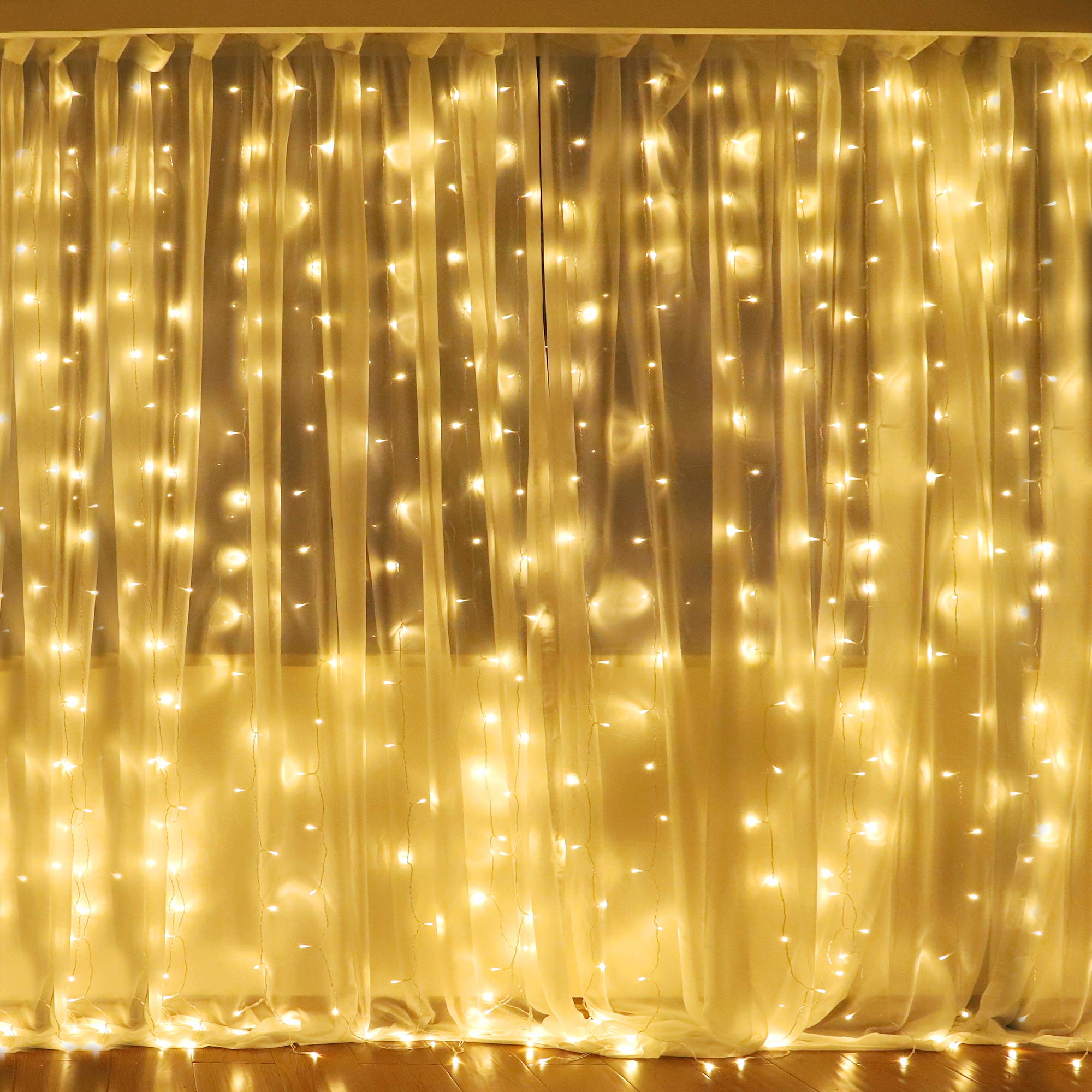 Fairy Curtain Lights,304 LED 9.8ftX9.8ft 30V 8Modes safety Window Lights with Memory for Home Wedding Christmas Party Family Pat