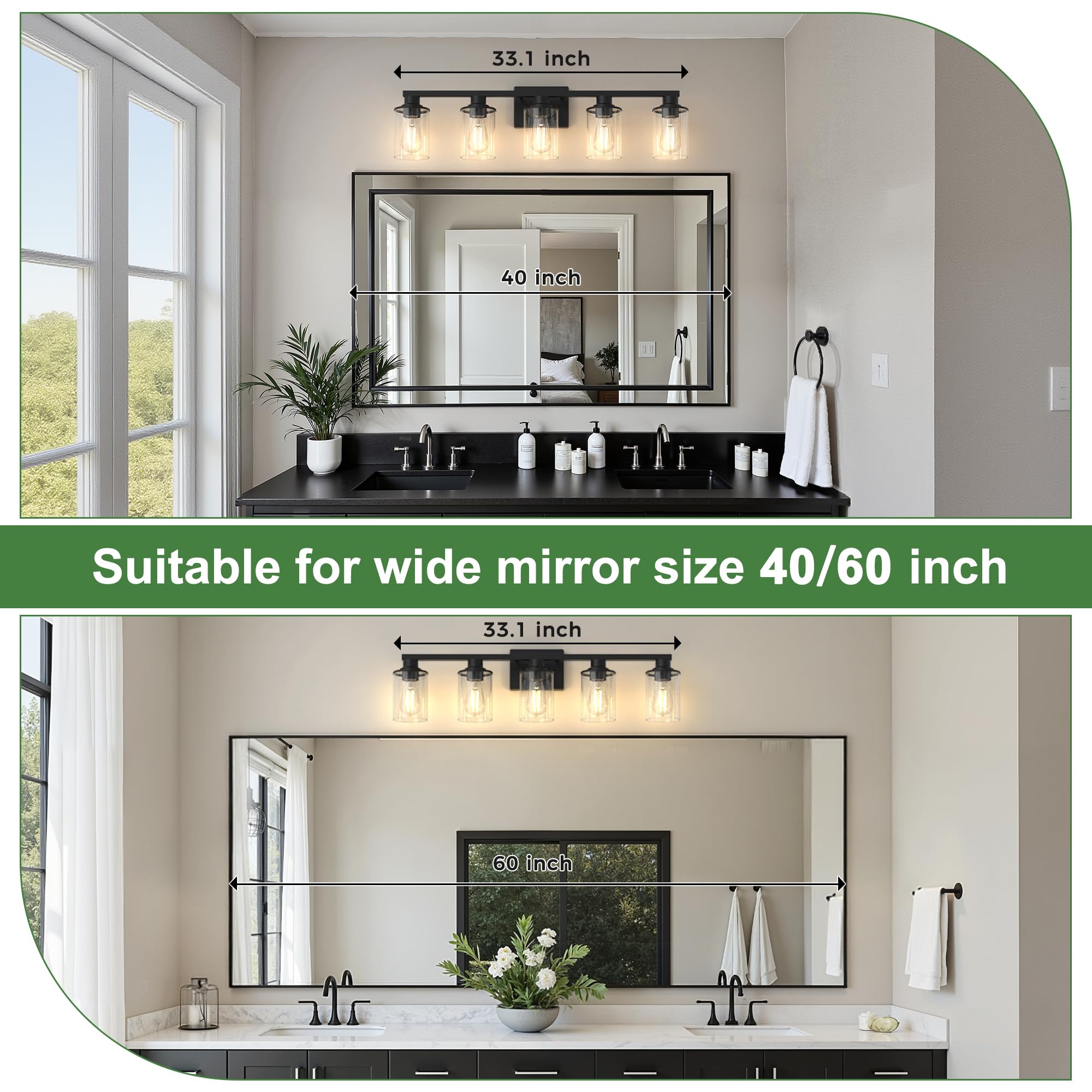 Doresshop Bathroom Light Fixtures  5-Light Matte Black Bathroom Lighting Fixtures Over Mirror With Clear Glass Shade  Vanity Lights For Hallway Living Room Bedroom