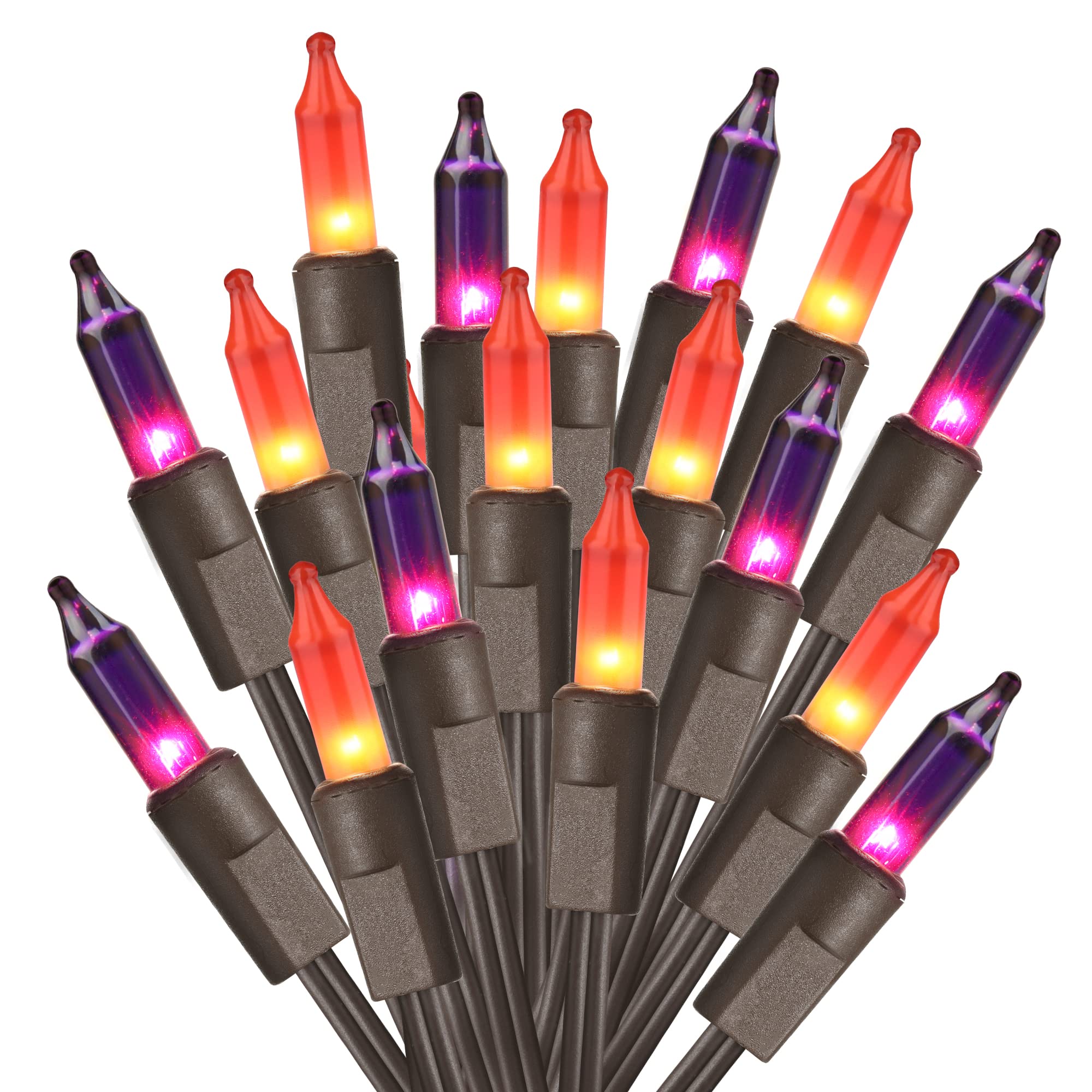 ODEETRONIC Purple Orange Lights, 21.63ft 100 Count Mini Incandescent Halloween Lights, 120V UL Certified Connectable Plugin Outd