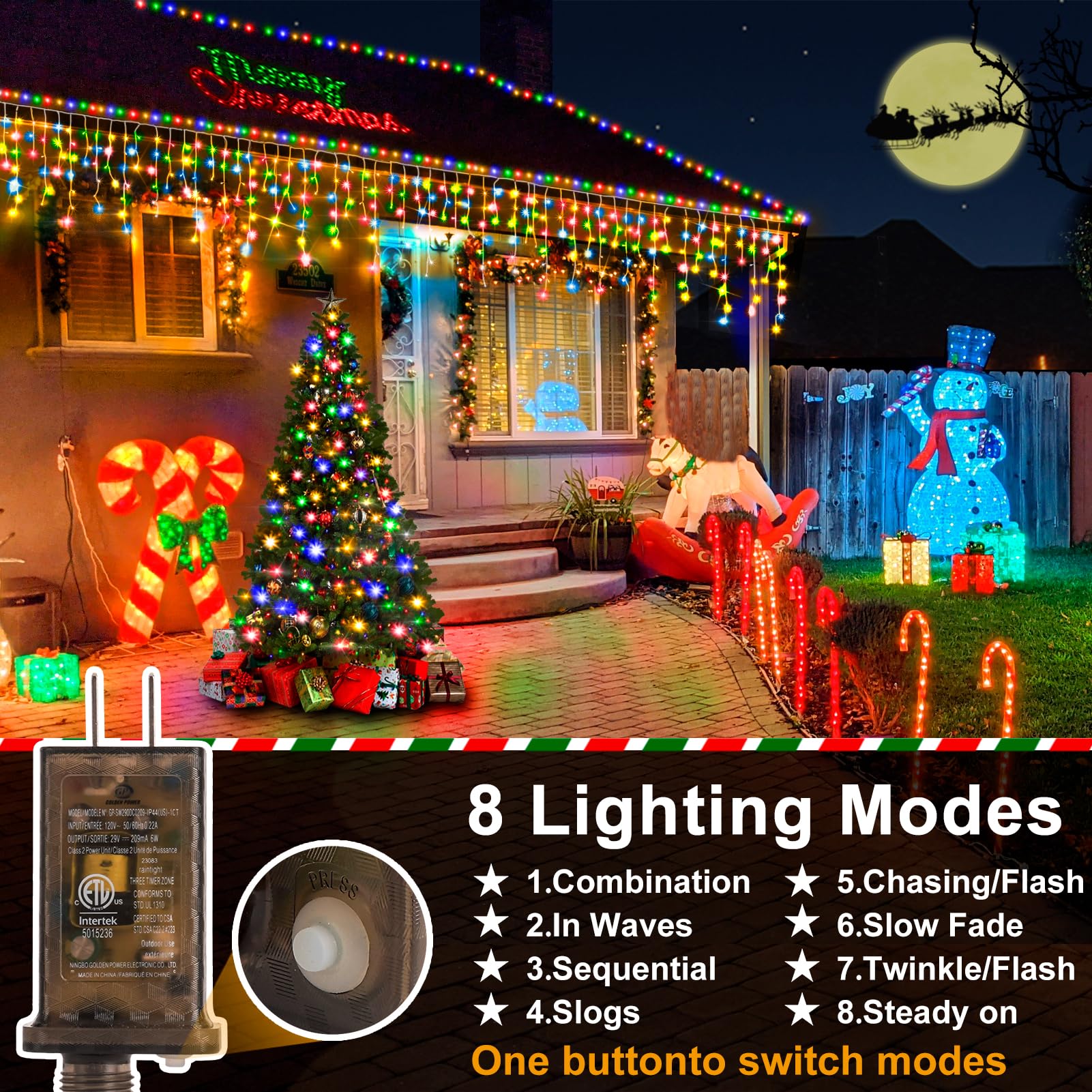 Ip44 Mark Heceltt Christmas Lights Outdoor, 66Ft 640Led Ice Lights 8 Modes With ...