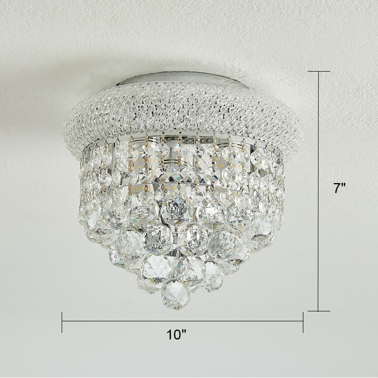 Homeooze 3 - Light Flush Mount Crystal Chandelier For Bathroom Hallway Entryway Closet Bedroom Laundry Chrome Finish