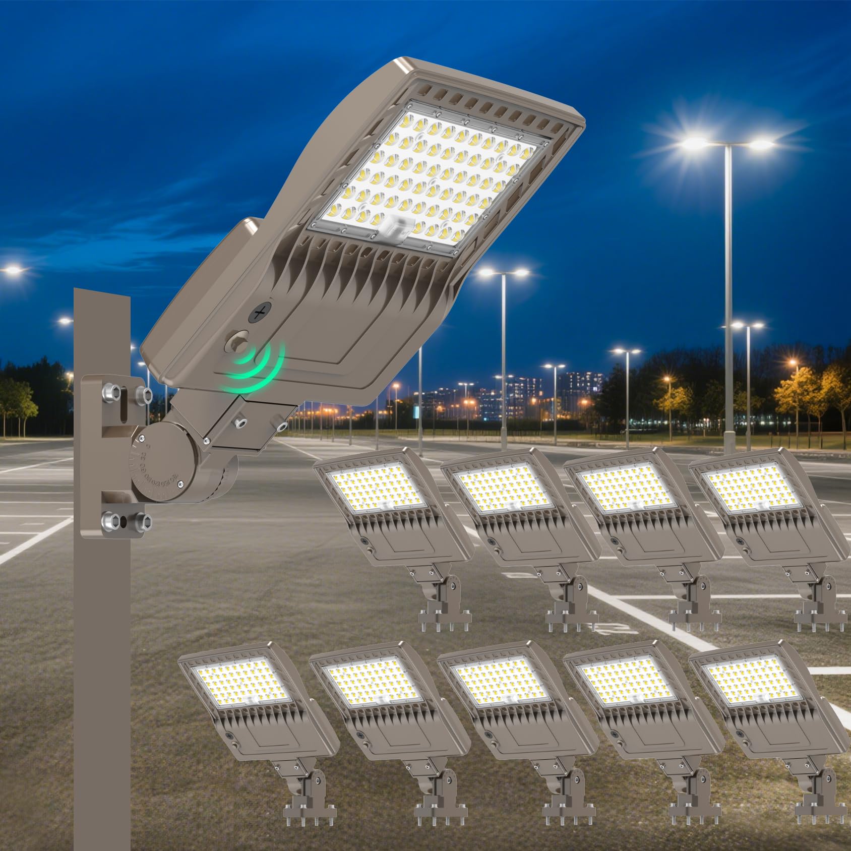 BBESTLED 10 Pack 200W LED Parking Lot Light Dusk to Dawn, UL Listed Power Adjustable LED Shoebox Parking Pole Light 30,000LM Com