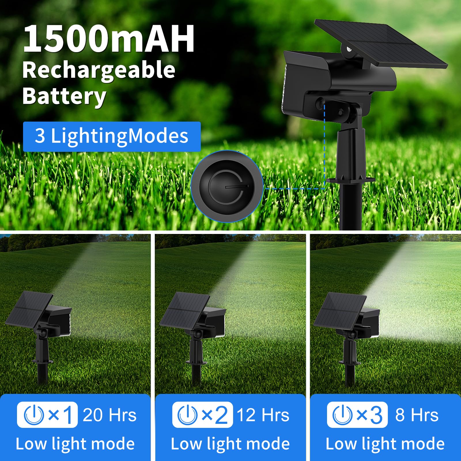 WELALO Solar Spot Lights Outdoor, Adjustable 3 Modes, IP65 Waterproof, 2 Pack, Cool White