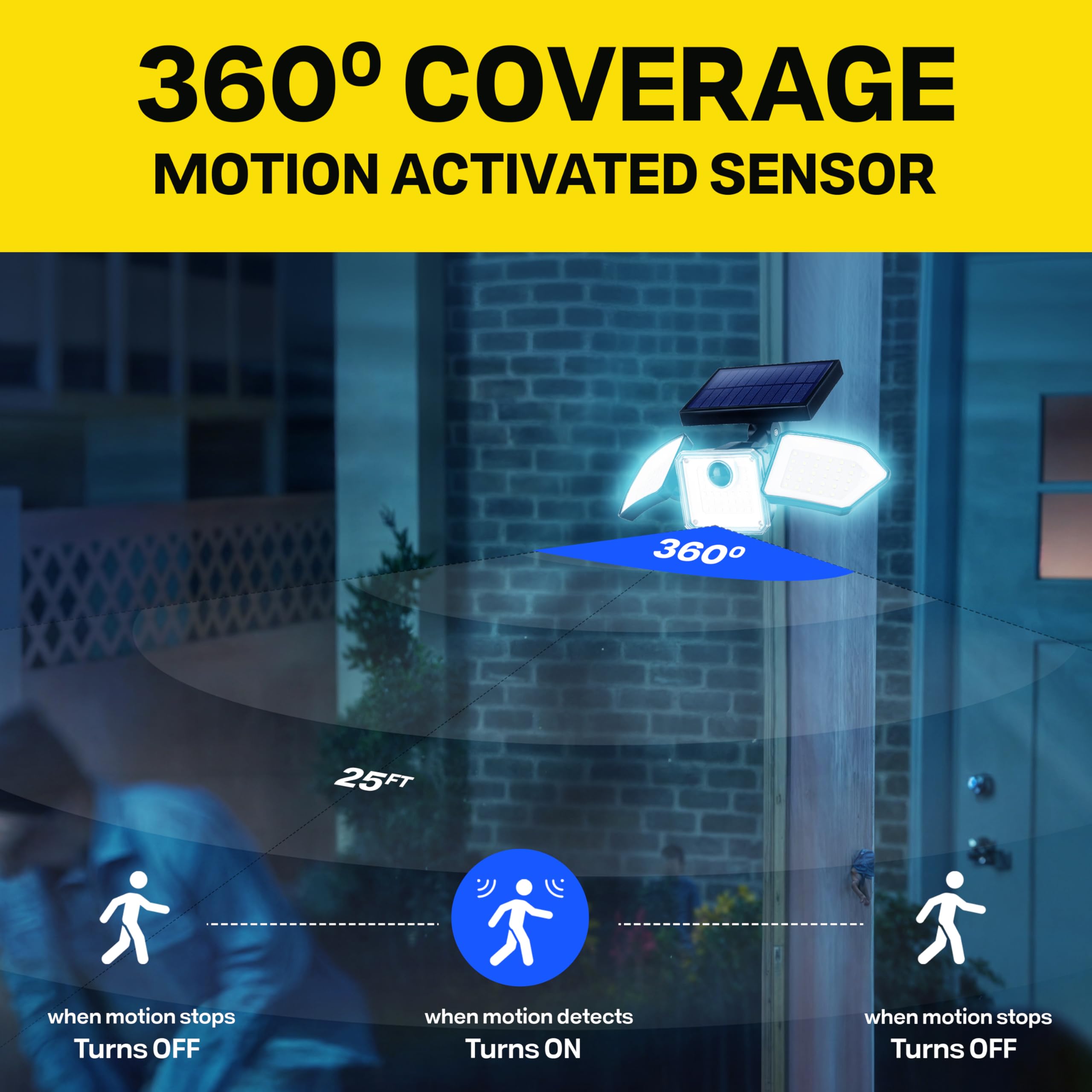 Bell+Howell Bionic Flood Light - 2 Pack Solar Motion Sensor, 500 Lumens, Waterproof, Black, Model 1146