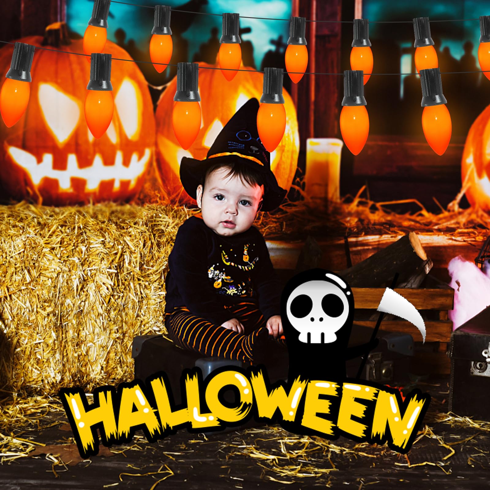 Cbebew C9 Orange Light Bulbs 25 Pack, 7W Incandescent Replacement For Halloween & Christmas