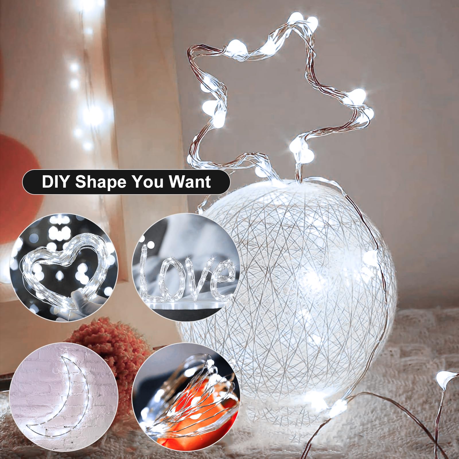 Yooumoga Fairy Lights, 7FT Waterproof Silver Wire String Lights, Battery Operated, 20LED, 24 Pack, White