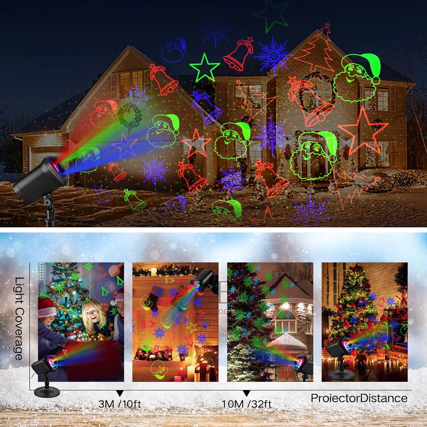 2022 Designed Rgb Christmas Projector Lights Outdoor Waterproof Laser Light Red Green And Blue Star Shower With Remote Landscape