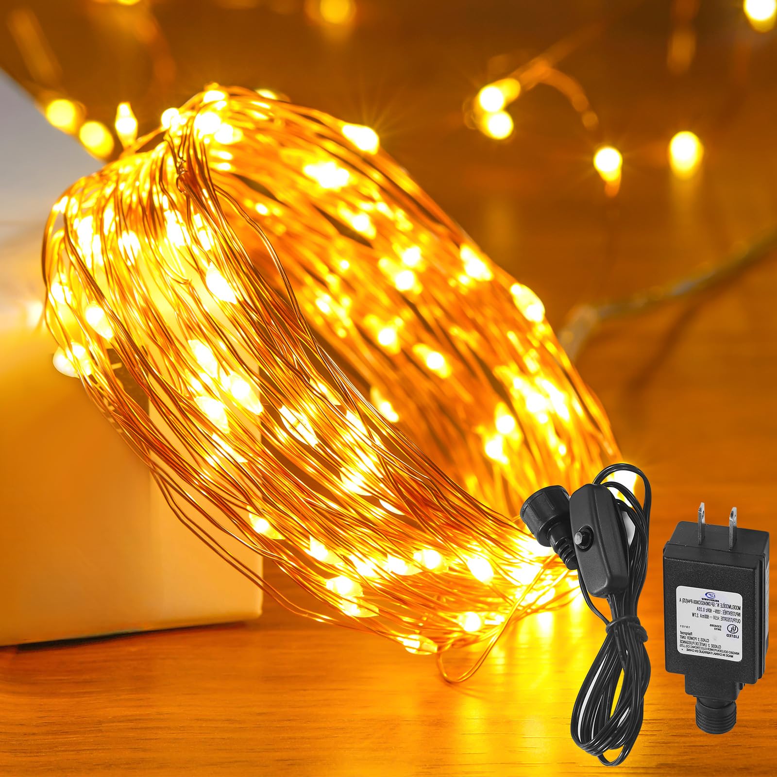 Ariceleo 33 Ft Fairy Lights, 100 LED Waterproof Copper Wire, Warm White, Model QC-DC-100L, Indoor Outdoor Decoration