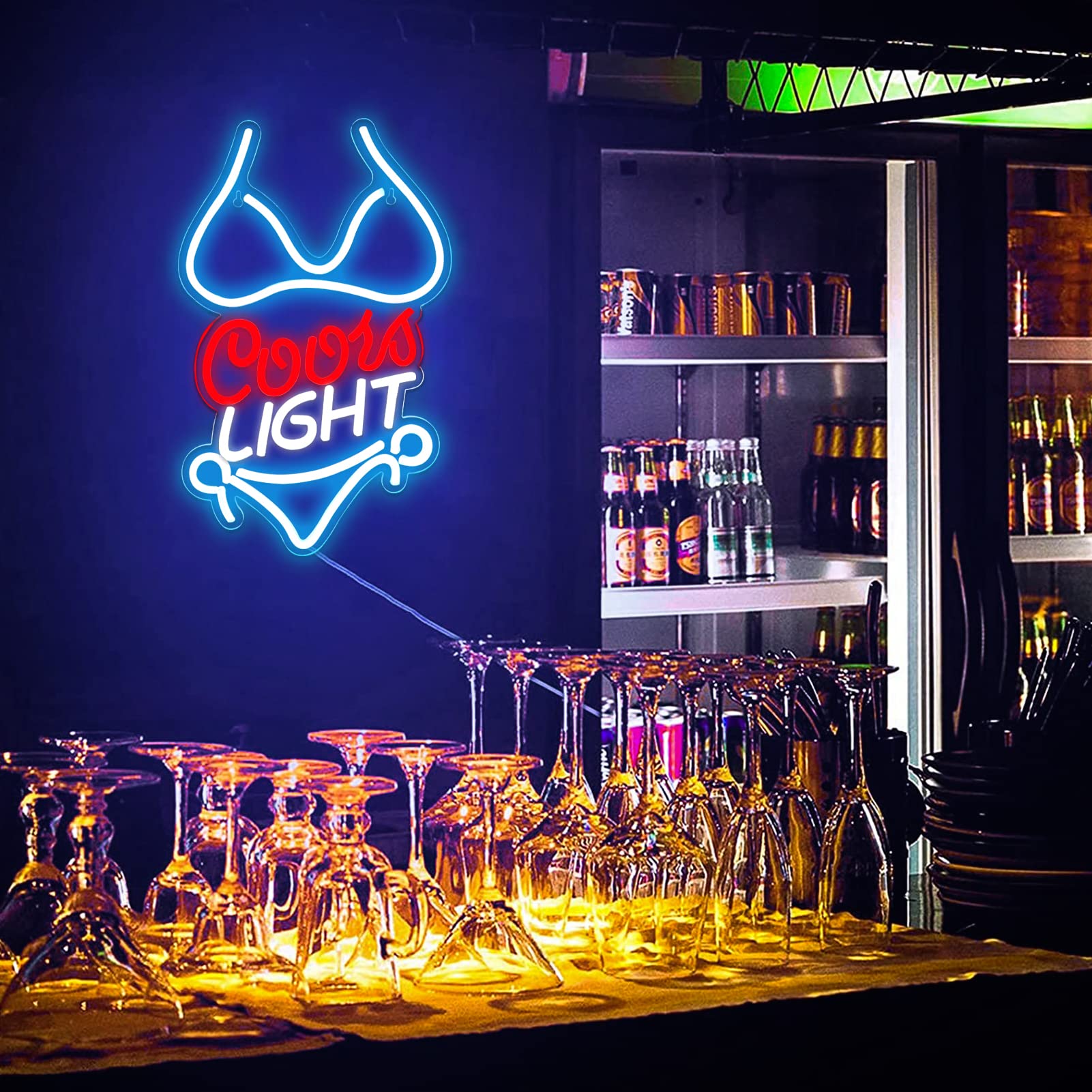 JFLLamp Neon Sign - Bikini Crs Light 16.1"x9.8" for Wall Decor - Azure/Red/White - LED Art for Man Cave, Restaurant, Office, Bar