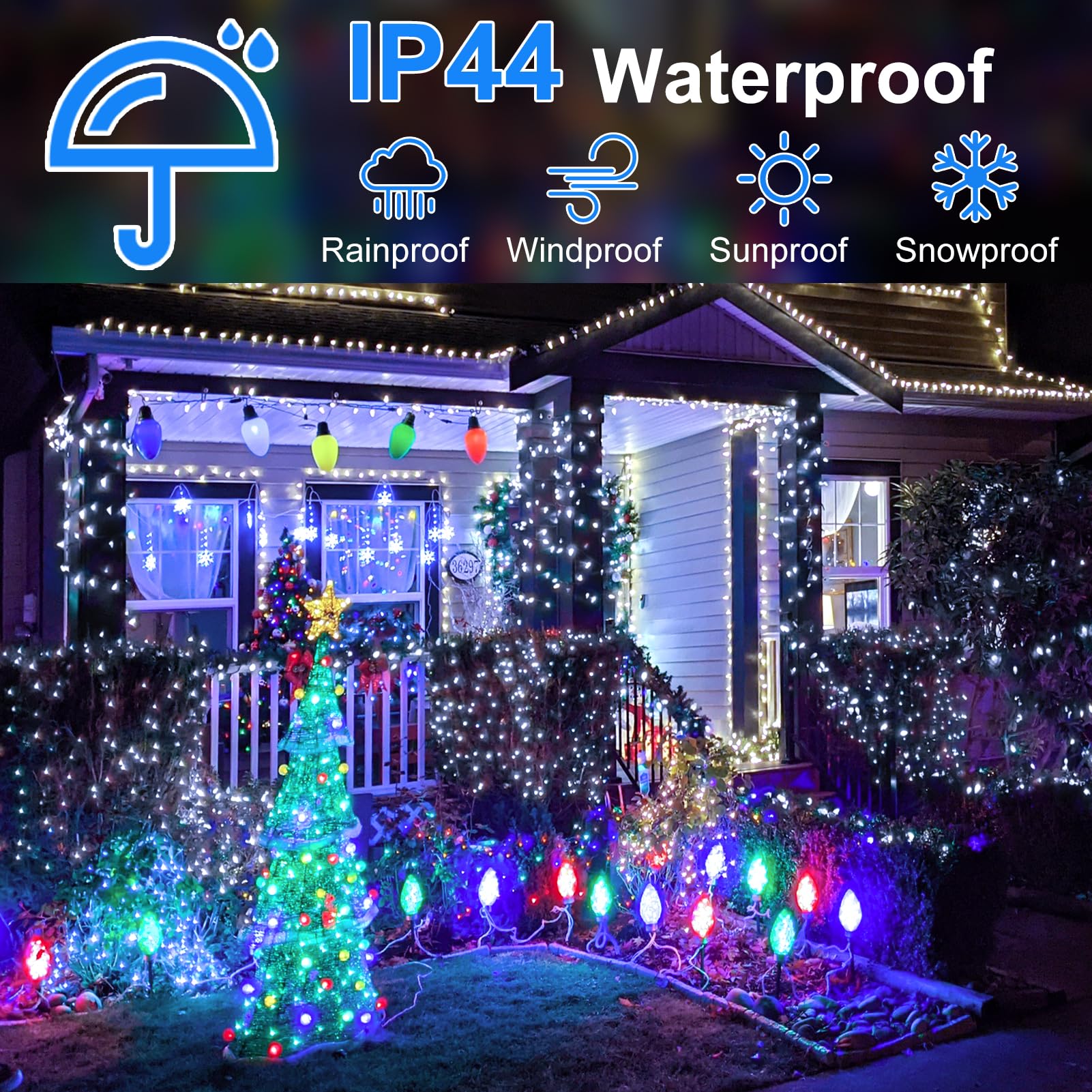 FLVOECN Christmas Lights Outdoor 1200LED 392Ft Cool White Waterproof Fairy String Lights with 8 Modes & Memory Timer YQS-200L