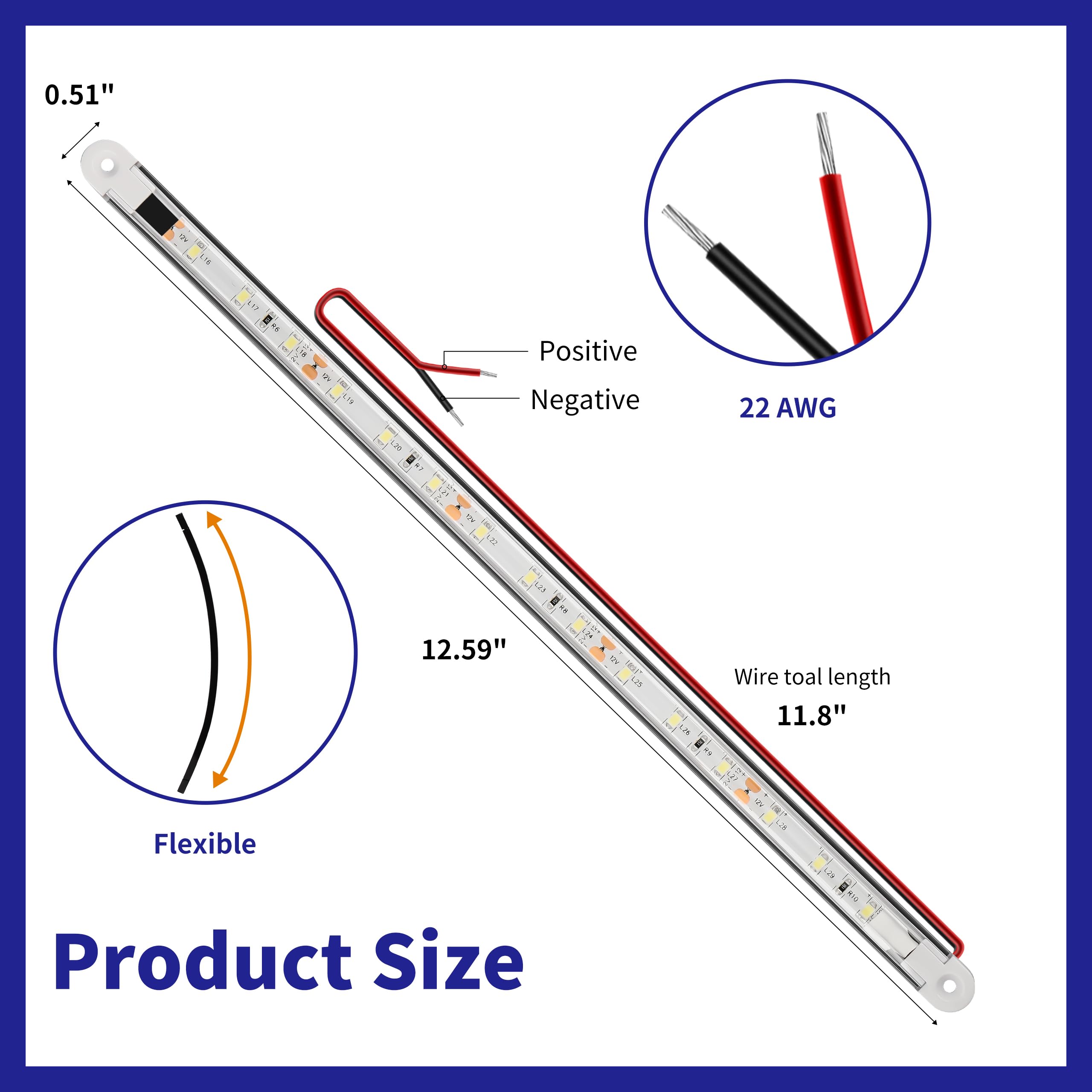 RVZONE LED Boat Interior Lights, Waterproof Strip Lights, 11.8 inch, 2 Pcs, White, Model Boatlight01