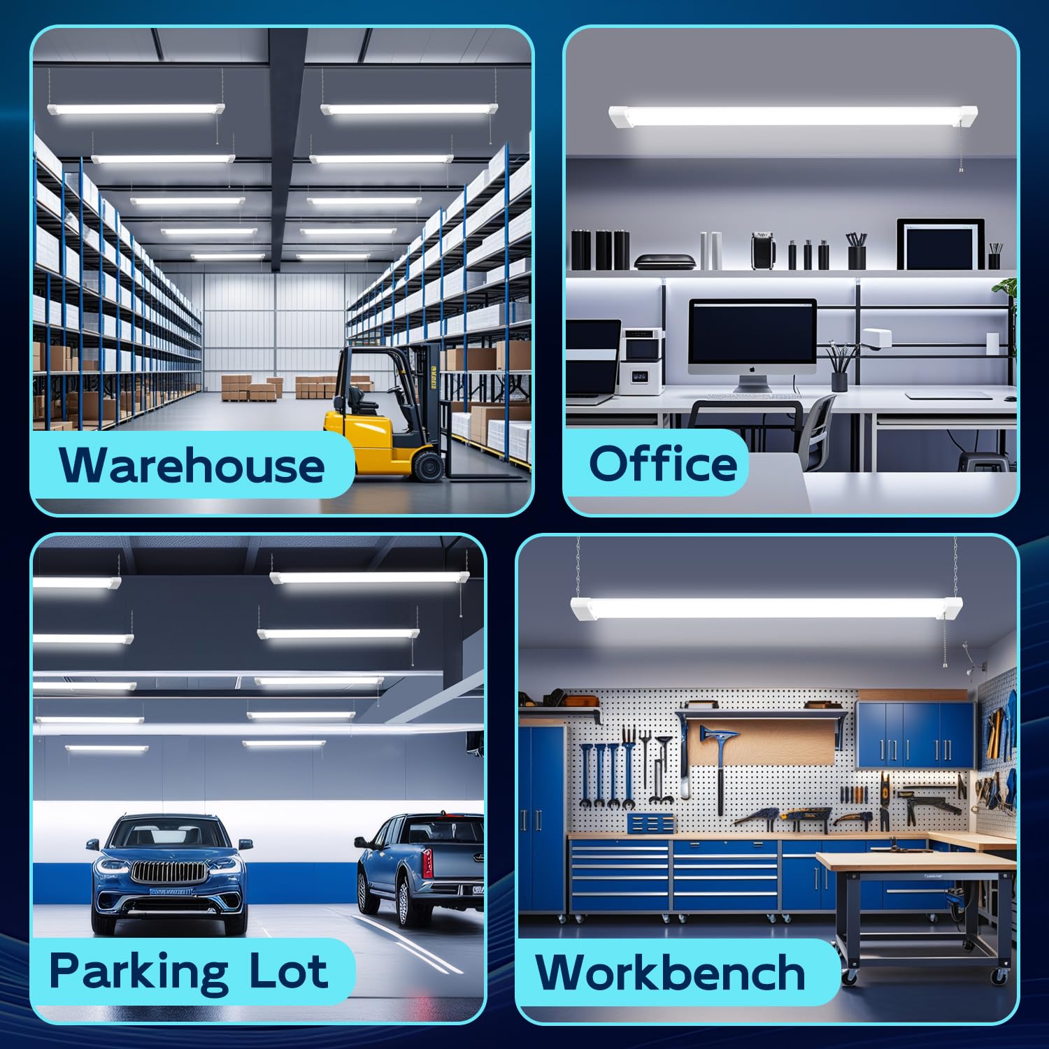 Hykolity 4 Pack 4Ft Linkable Led Shop Light For Garage  6500Lm  4Ft 60W Utility Light Fixture  5000K Daylight Led Workbench Light With Plug  Hanging Or Surface Mount  White - Etl