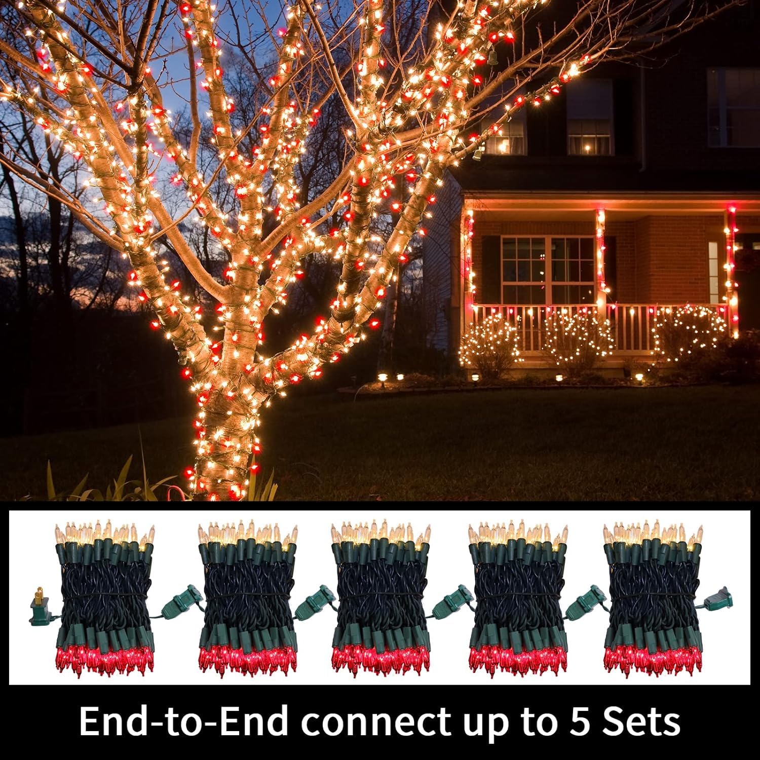 Lamphome 100 Count Red Clear Christmas Lights  Green Wire 20Ft Incandescent Holiday String Light Set For Indoor Outdoor Use Christmas Tree  Halloween  Valentine Wedding Lighting Decoration