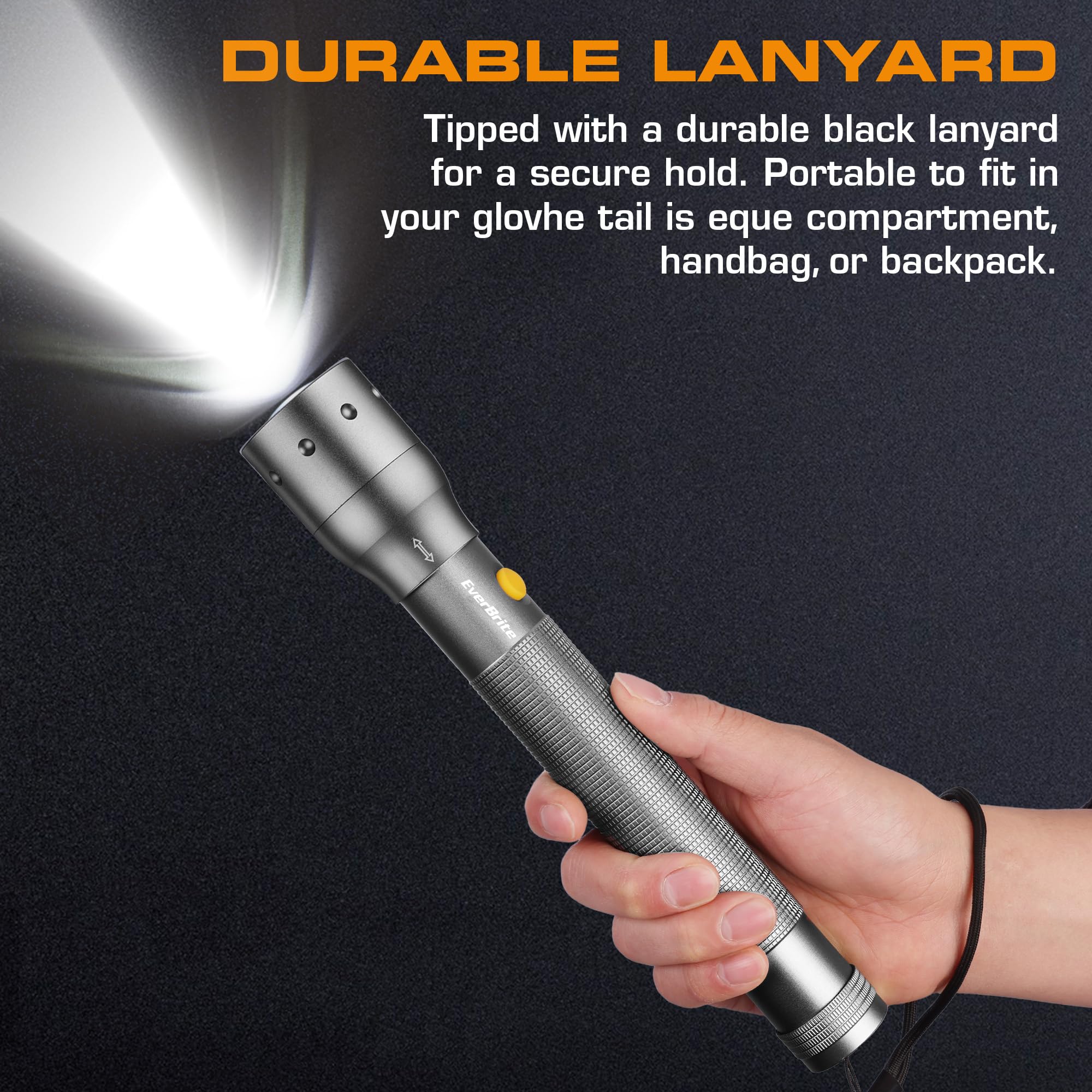 Everbrite Ultra Bright Tactical Flashlight, 900 Lumen Zoomable Adjustable Focus, 3 Light Modes, Heavy-Duty Aluminum Torch For Hu