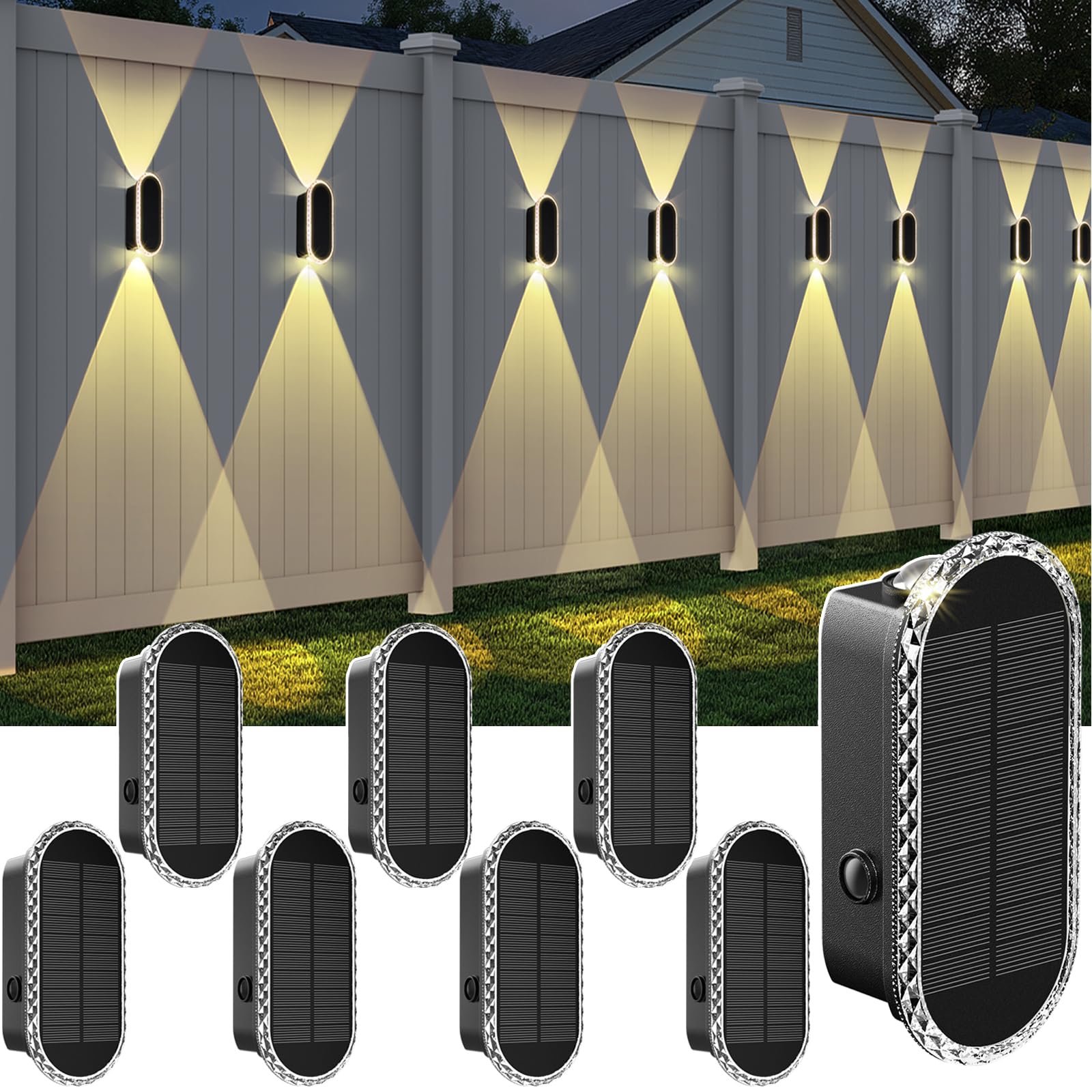 Solar Fence Lights Outdoor - 3000/4000/6000K 3 Modes,Up & Down Lighting Ip65 Waterproof Fence Lights Solar Powered, Solar Wall L