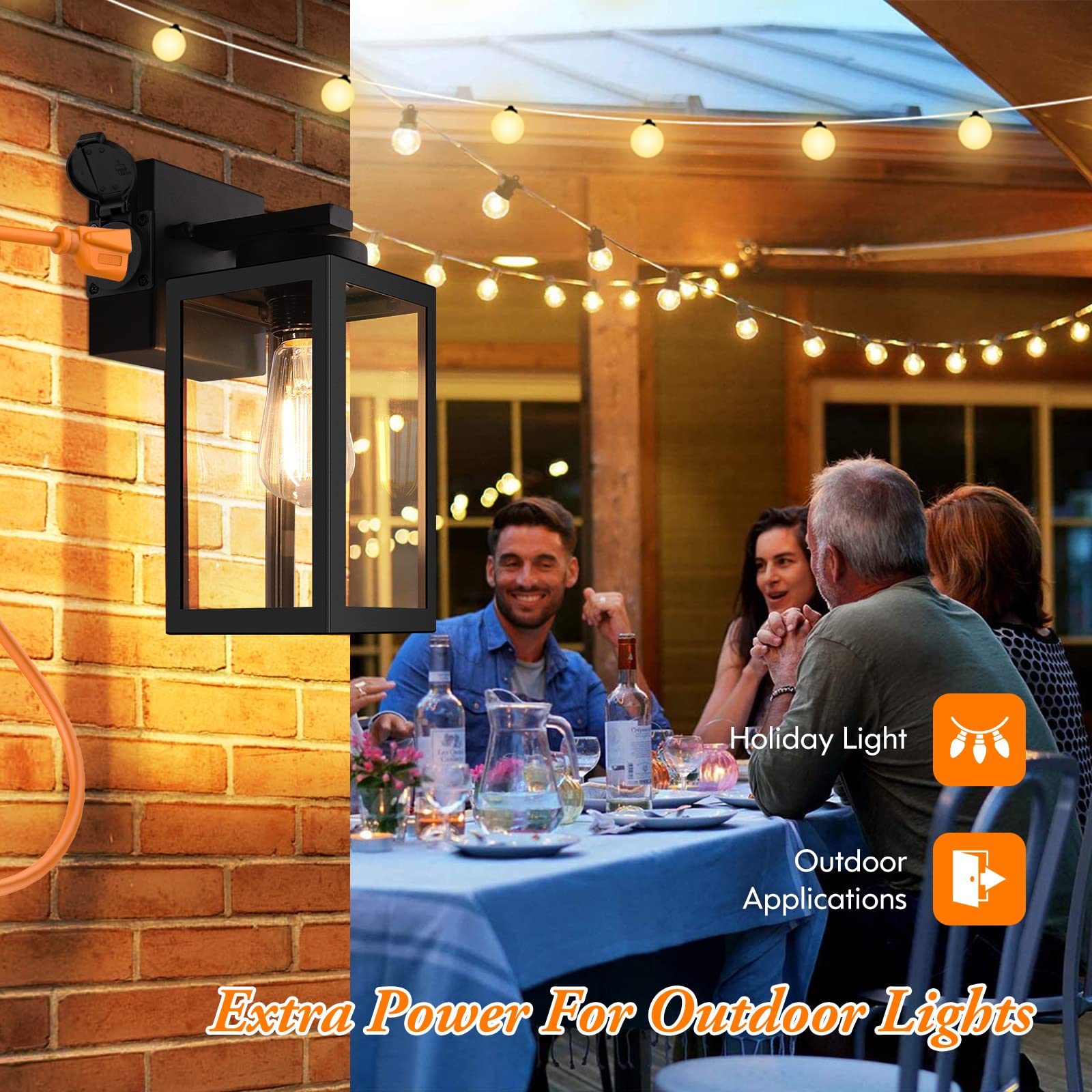 Bdrofn Dusk to Dawn Outdoor Wall Lights - 2-Pack Black Exterior Sconces with Outlet Sensor, Waterproof for House & Garage