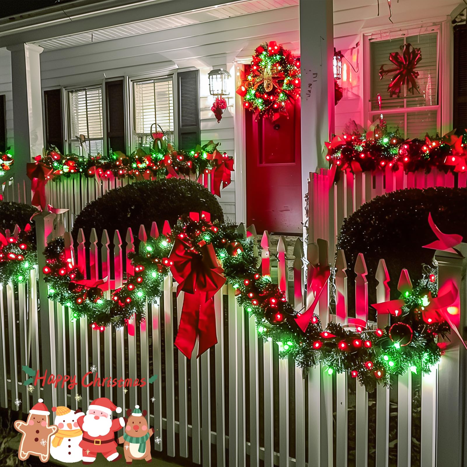 Jmexsuss 500 Led Red And Green Christmas Lights, 8 Modes 163Ft String Lights Plug In With Remote Control, Clear Wire Christmas S