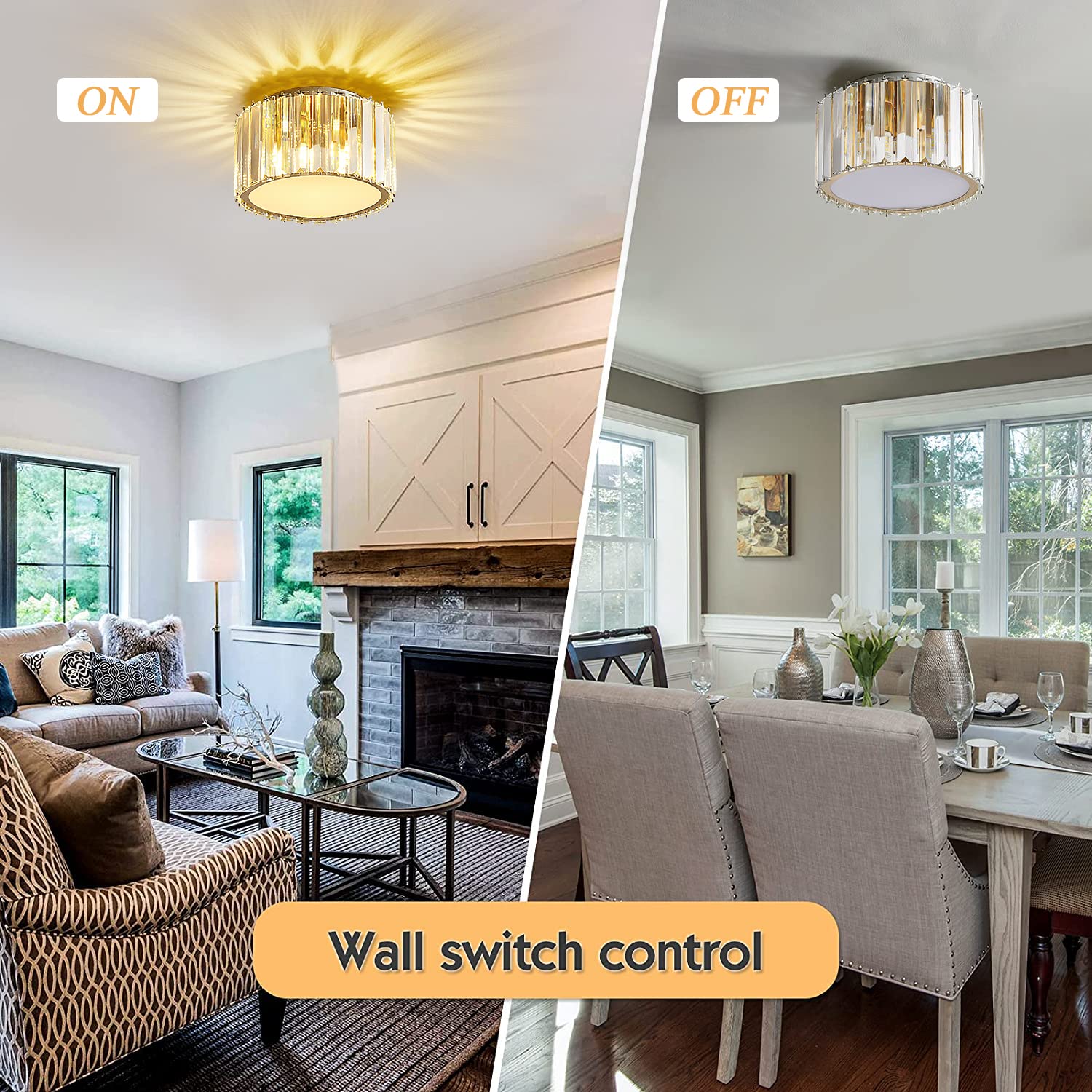 BUXVRCS Modern Crystal Ceiling Light Fixture, Mini Flush Mount Chandelier, Gold, H 5.89in  x W 8.66in , G9 Socket, Model Ty-1