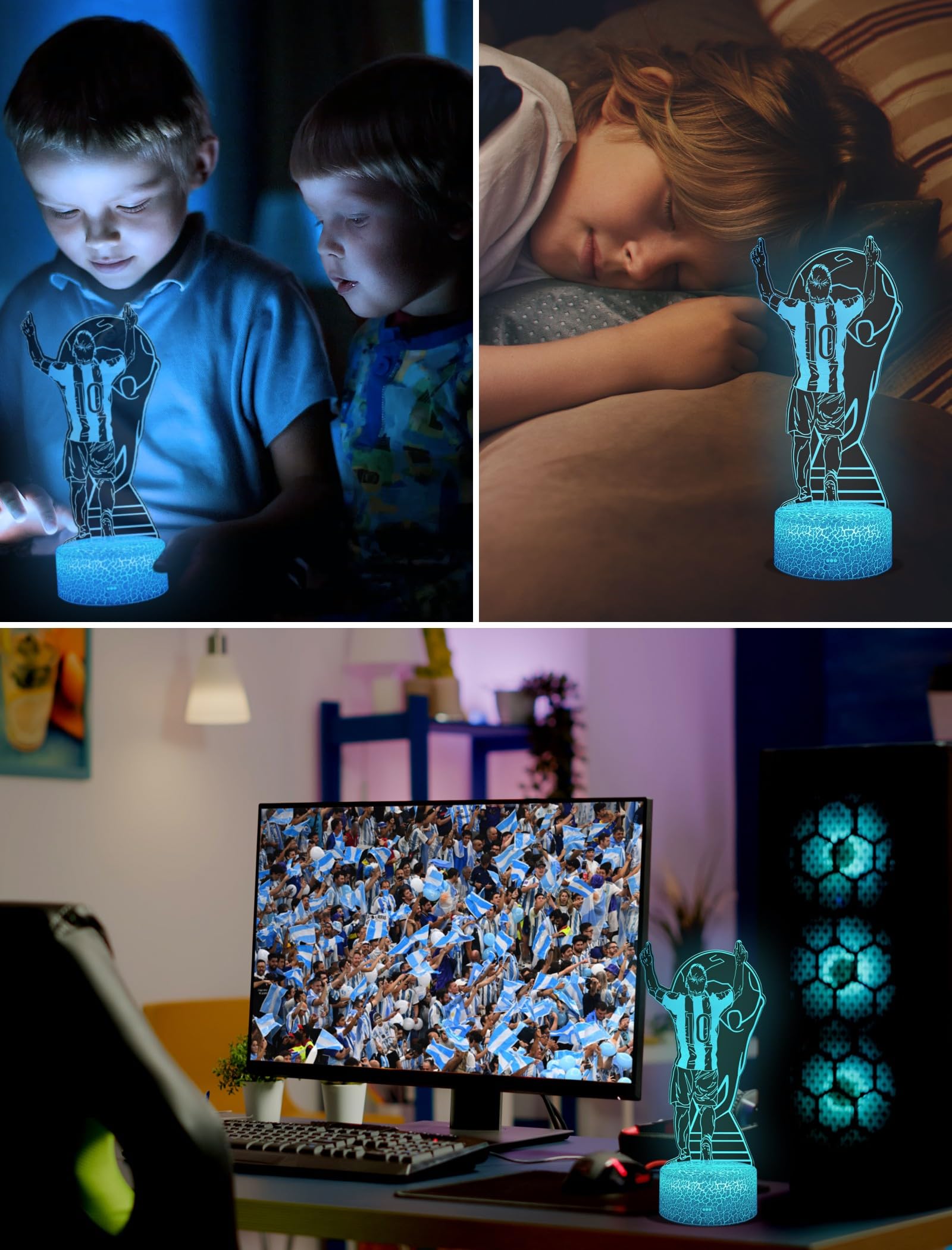 Arerg Soccer Player #10 3D Illsuion Lamp For Boys,16 Colors Changing Dimmable With Remote Soccer Room Decor Light, Creative Gifts For Soccer Fans Kids Teens Men Birthday Christmas