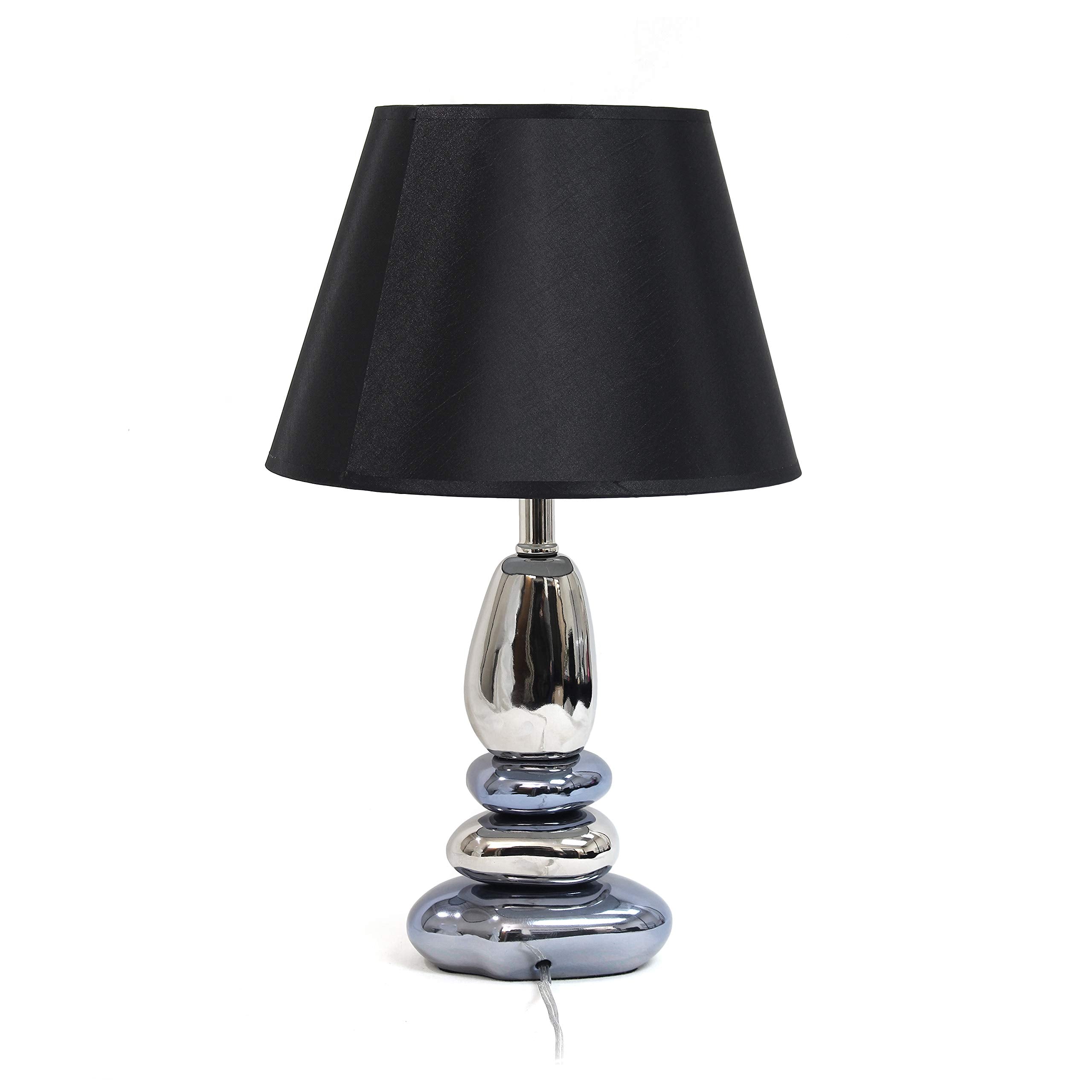Elegant Designs Lt1039-Blu Stacked Chrome And Metallic Blue Stones Ceramic Table Lamp With Black Shade