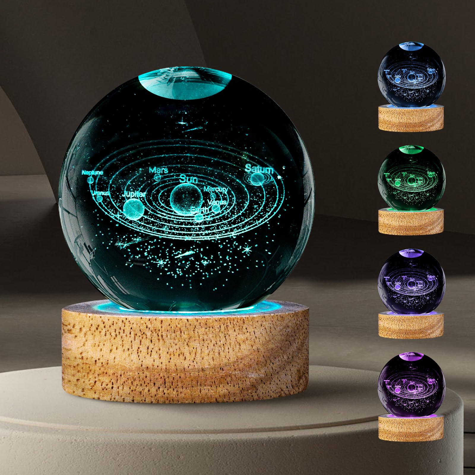 DCORIUNTG 3D Solar System Crystal Ball Night Light with 16 Color, Unique 60mm Galaxy Planets Glass Ball Lamps with Remote Cool B