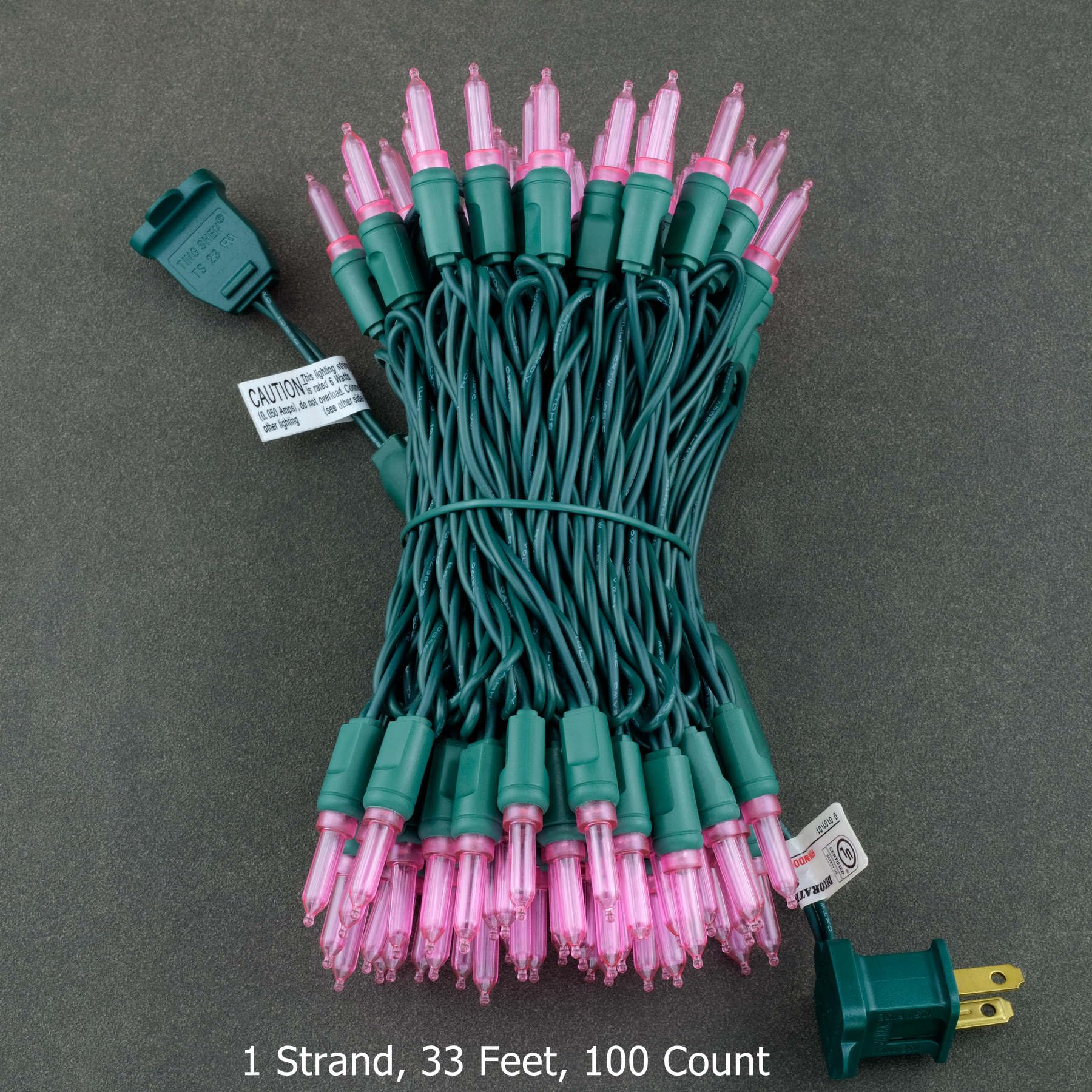 YULETIME 100 Pink T5 LED Christmas Lights, 33 ft Waterproof Green Wire, UL Certified