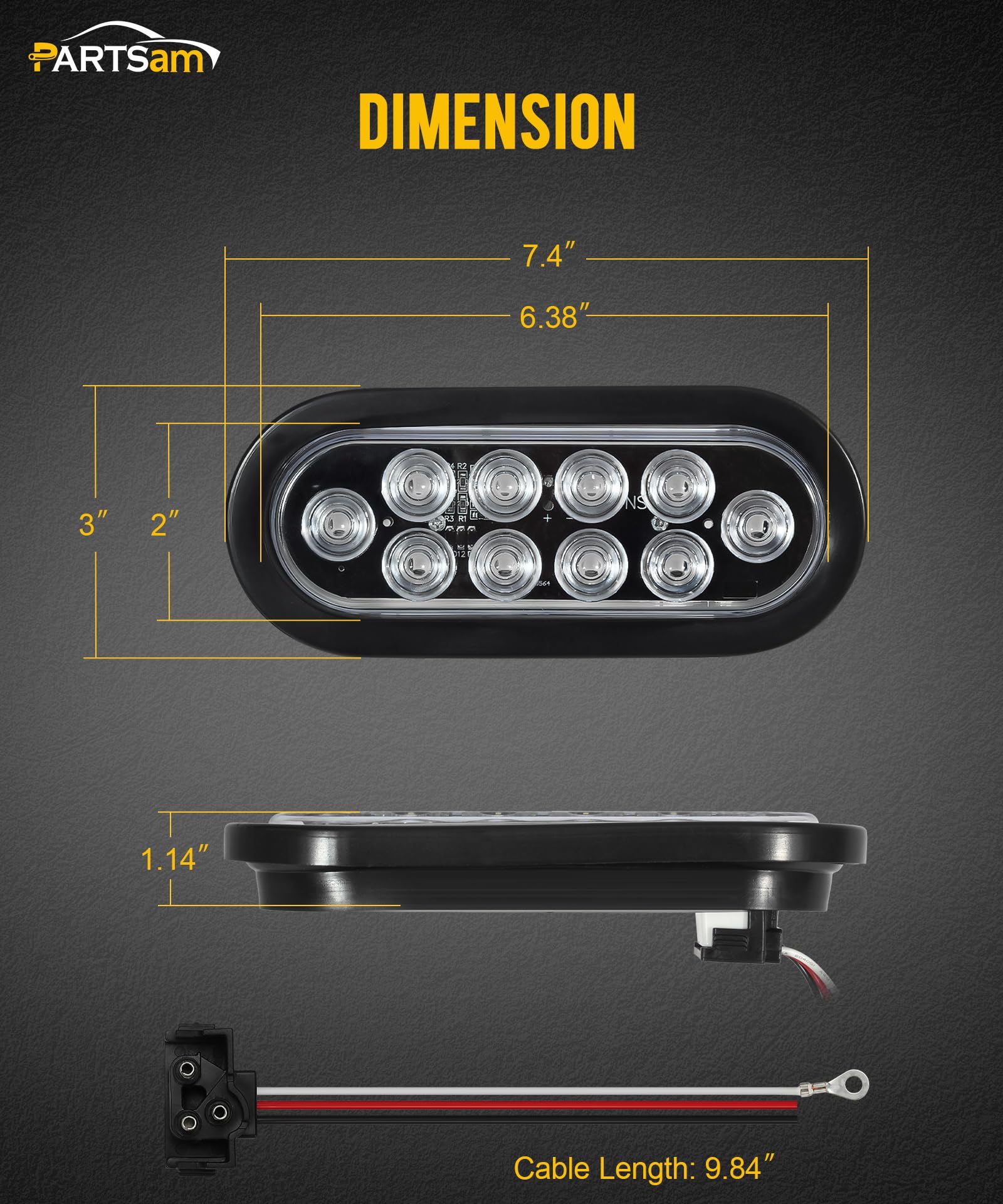 Partsam 2Pcs 6 Inch Oval Red Led Trailer Tail Lights 10 Diodes Clear Lens Stop Brake Turn Lights Grommet And Pigtails Waterproof 12V Sealed For Rv Trucks, 6 Oval Led Tail Lights Clear