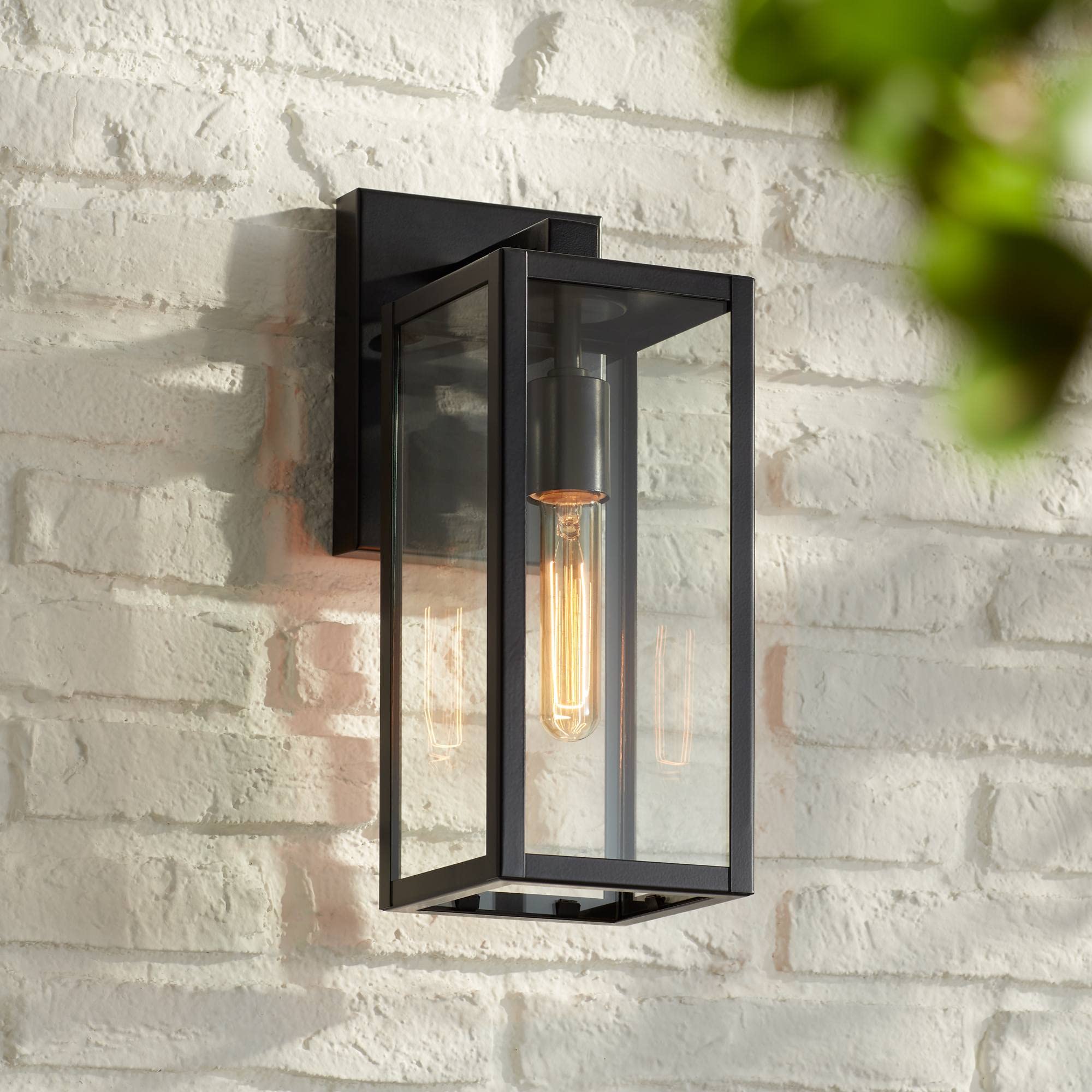 John Timberland Titan Outdoor Wall Light Fixture, Metal, 14.25in, Black, Clear Glass Panel for Porch, Yard, Garage, Garden