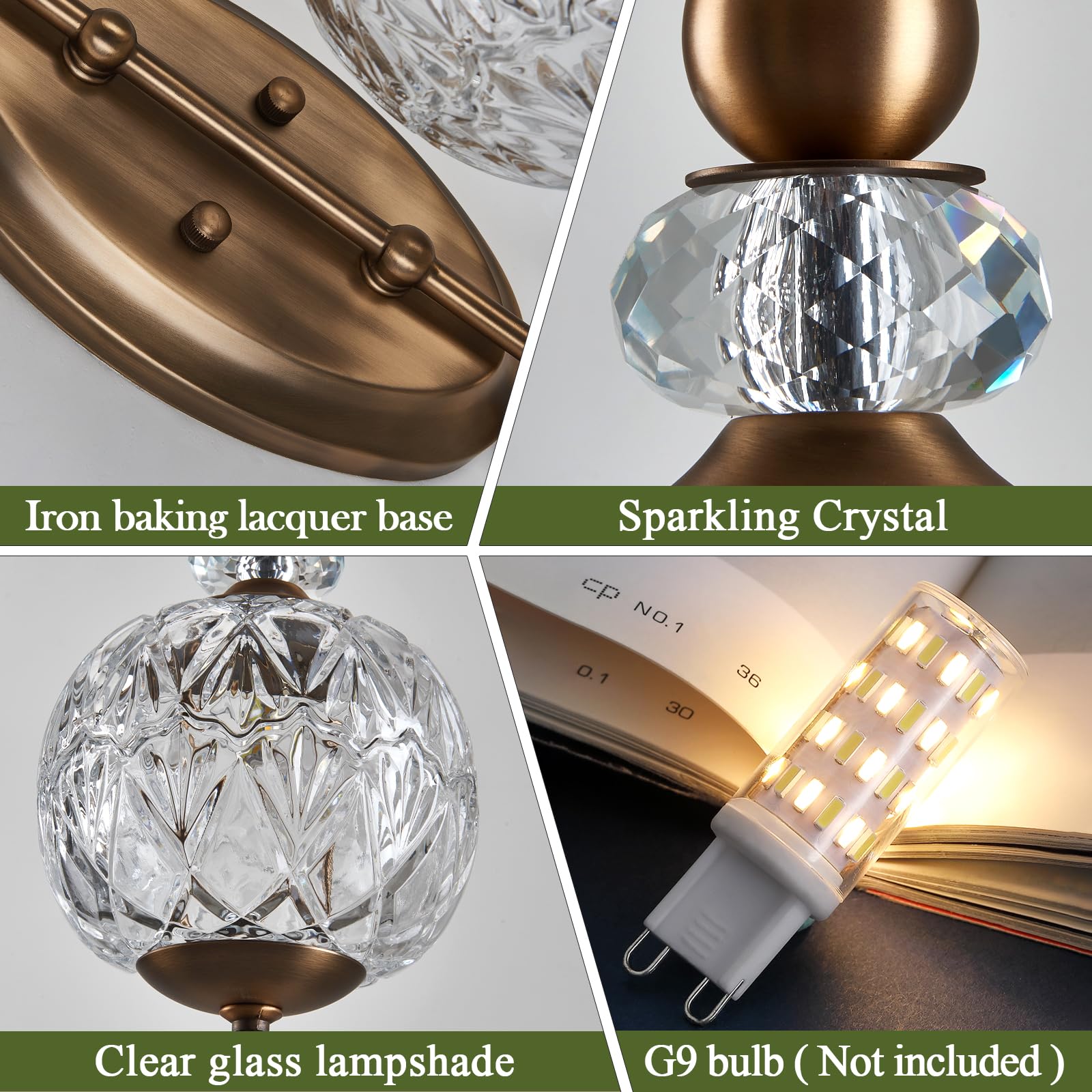 Piepooye Vintage Gold Wall Sconce Set, 2 Pack Brushed Brass with Glass Globe Shade, Model R-3026, Ideal for Bathroom & Living Room