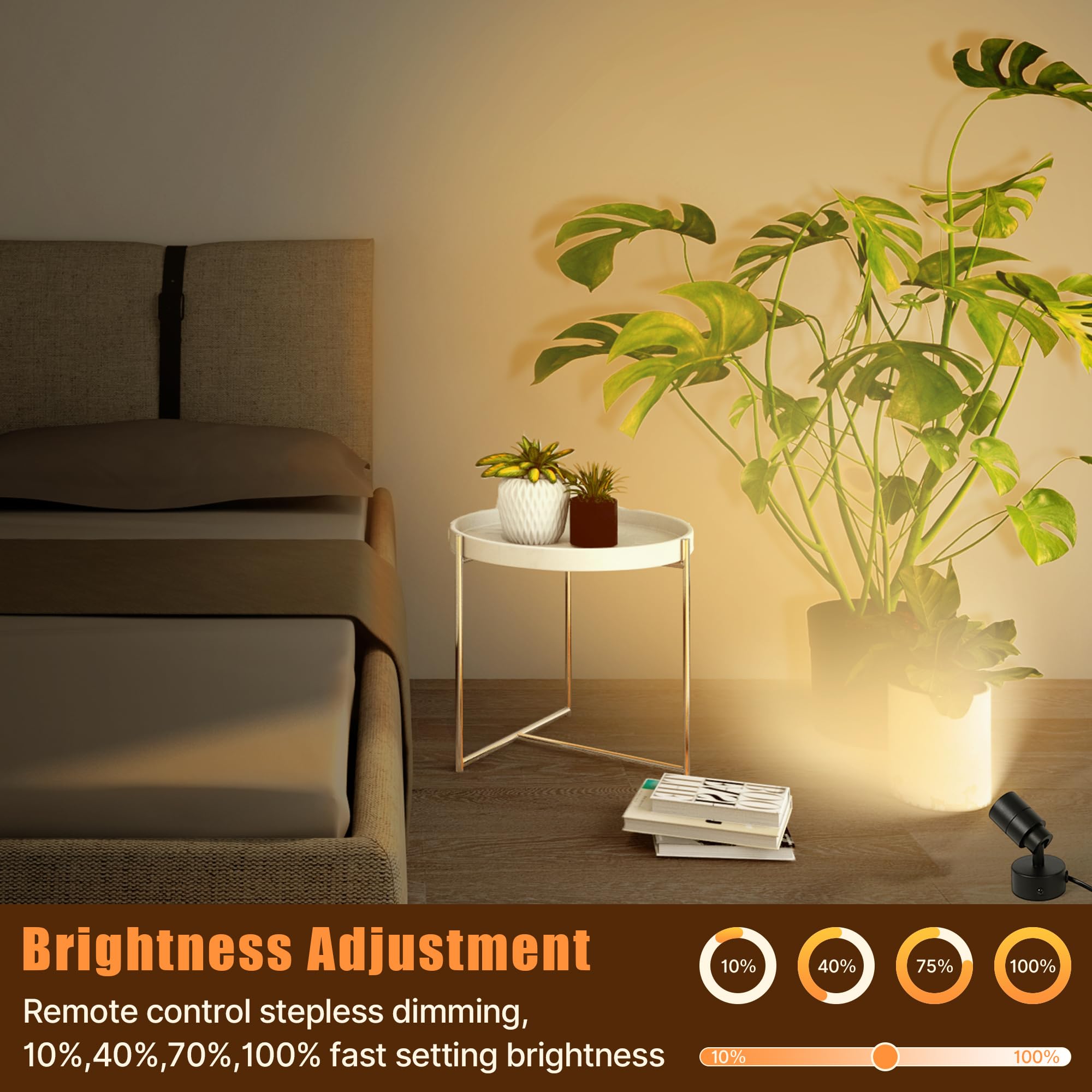 Led Spotlights Indoor, 5W Plants Uplighting With Remote Control Dimmable & Timer, 3000K/4000K/5000K Adjustable Floor Spot Lights
