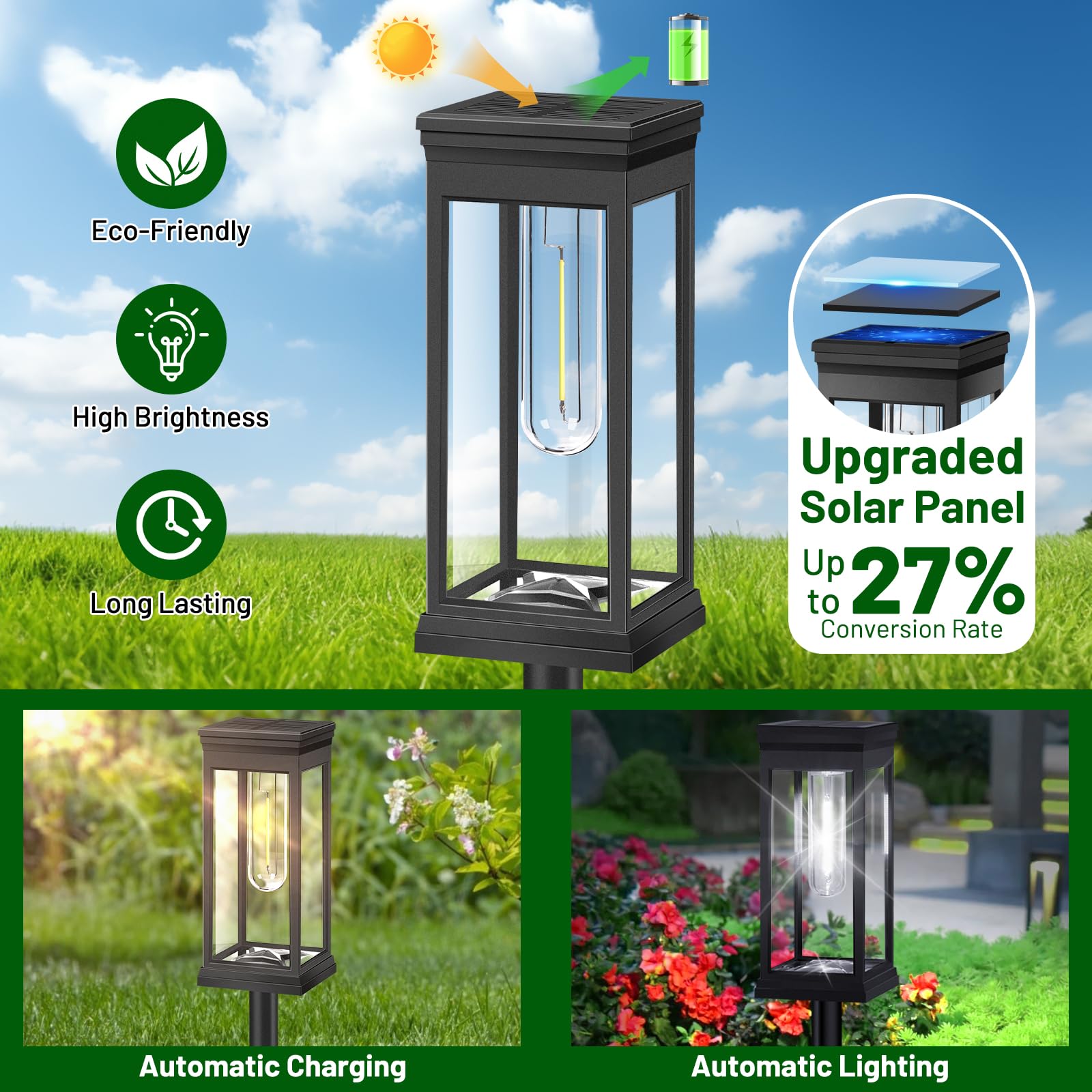 BesLowe Solar Pathway Lights, 8-Pack Super Bright LED, Waterproof, Cool White, Model SZ-22002 for Garden Walkway Lighting