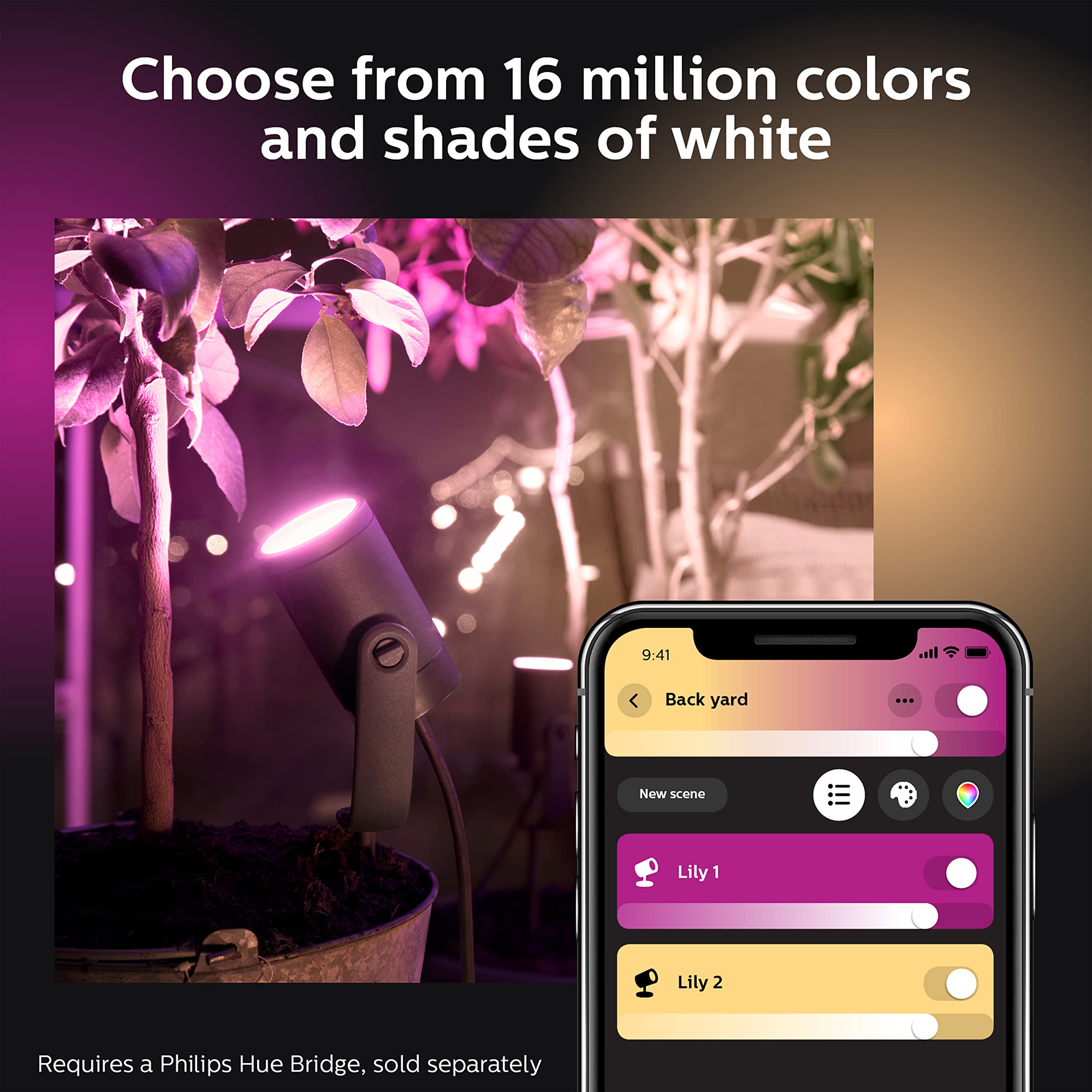 Philips Hue Lily Outdoor Smart Spot Light - Color Ambiance LED - Black - Model 802074 - Requires Bridge & Power Supply - Weatherproof