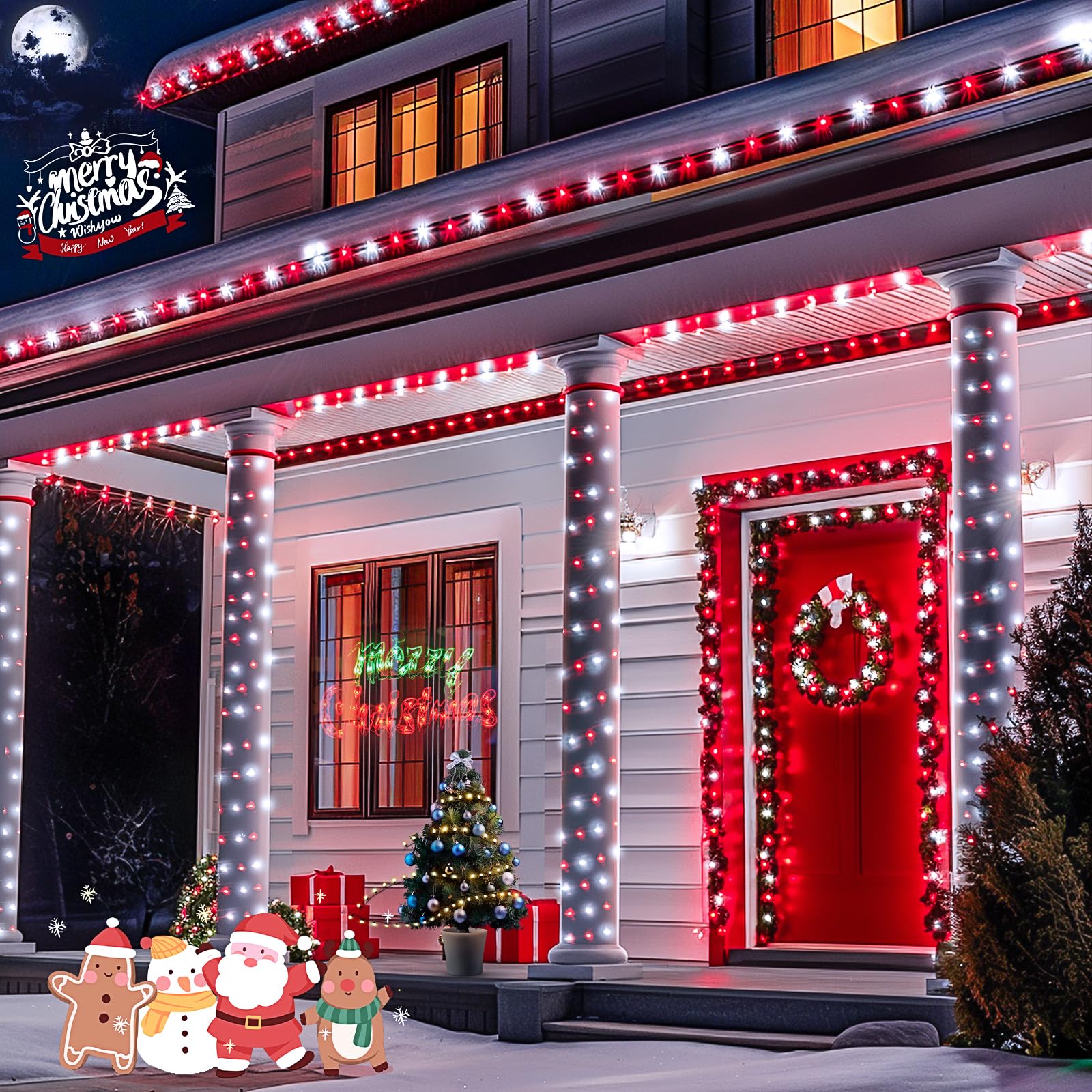 JMEXSUSS Solar String Lights - 100 LED, 33FT, Waterproof, 2 Pack, Red and White for Outdoor Christmas Decorations