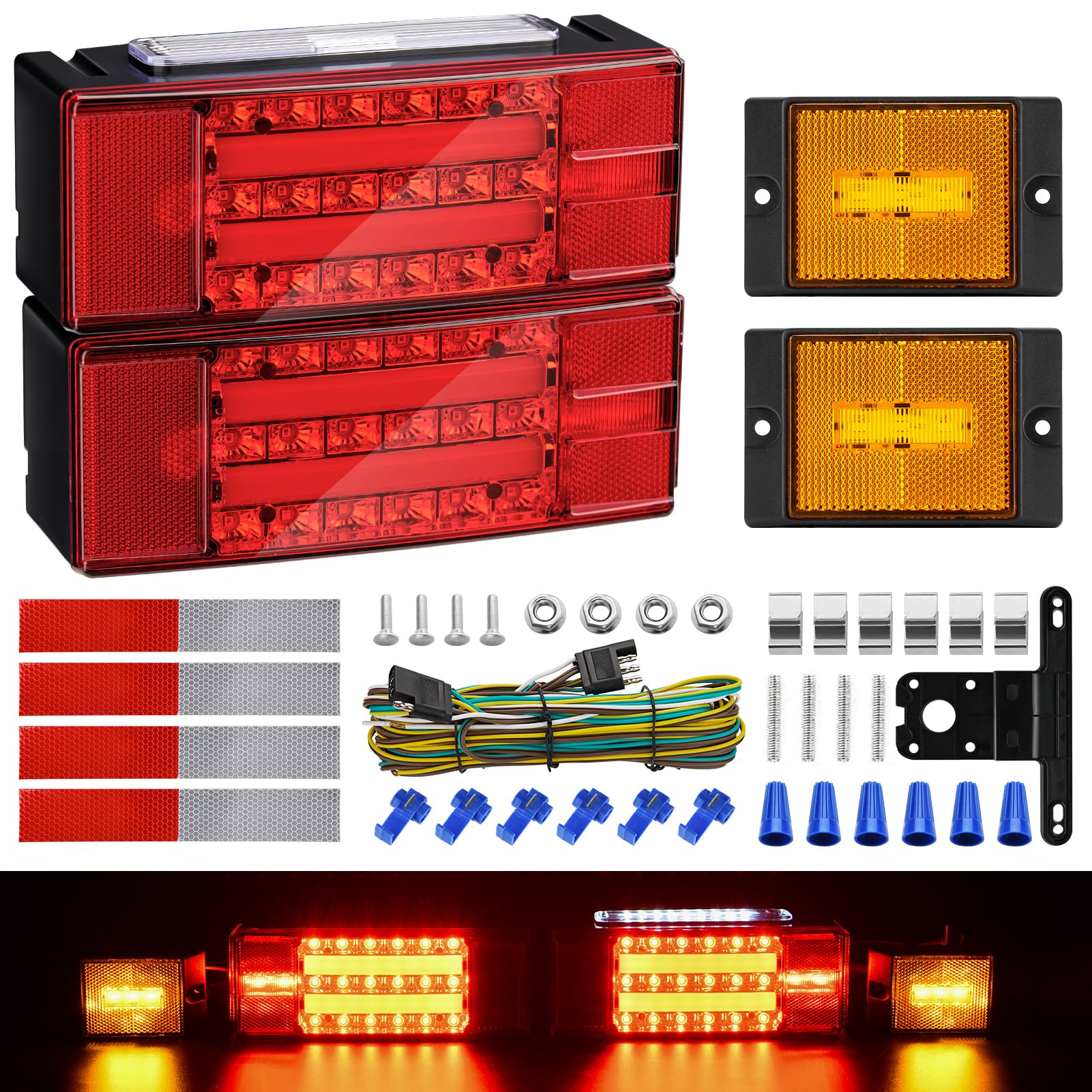 Kohree Submersible Led Trailer Lights Kit, 12V Super Bright Utility Brake Stop Turn License Tail Lights, Rectangular Trailer Lig
