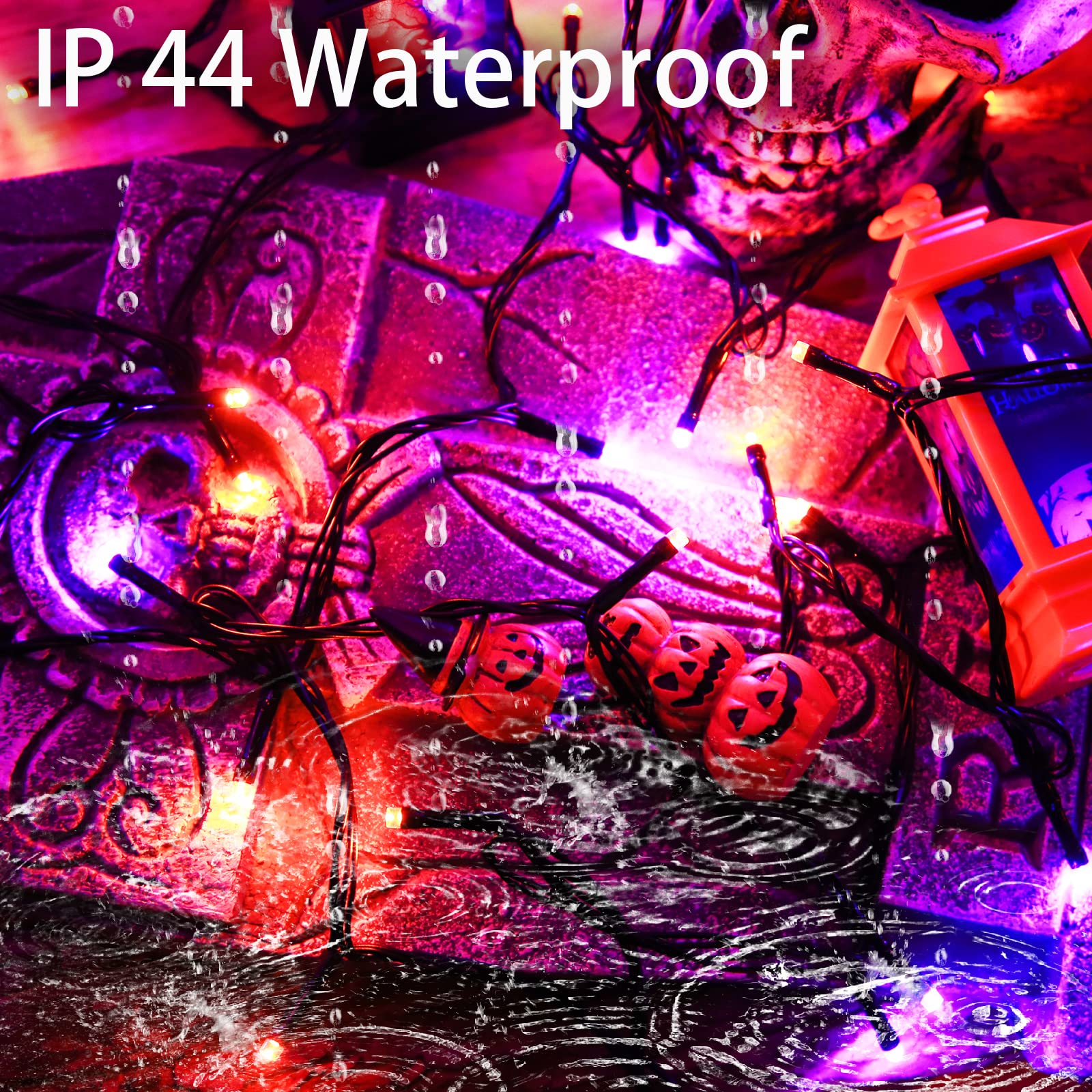 YAOZHOU Solar Halloween String Lights, 144ft LED, 400 Orange & Purple Lights, 8 Modes, IP44 Waterproof, Outdoor Decor