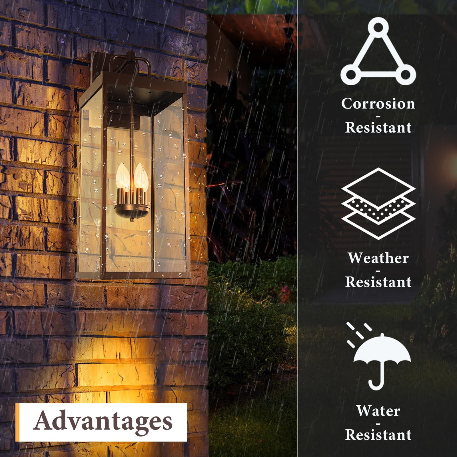 Diyel Outdoor Wall Sconce Light, 28 Inch Tall Transitional Exterior Wall Bracket Lighting With Clear Glass, Anti-Rust Powder Coat Bronze Modern Outside Wall Lantern For Front Porch Corridor Garage