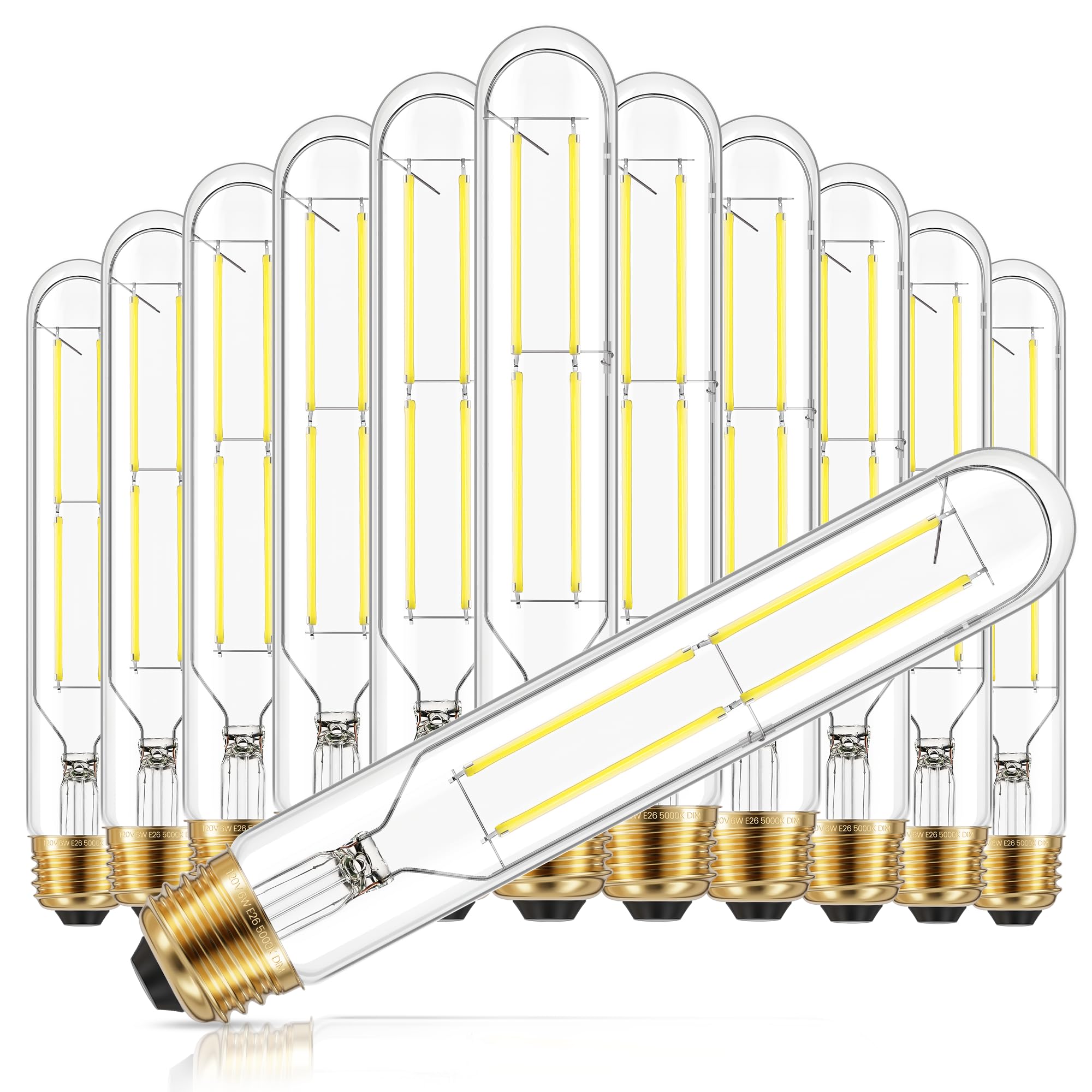 Ggoying Dimmable E26 Led Bulb 60W Equivalent, 600Lm Daylight White 5000K E26 Edison Bulbs, 6W 7.3 Inch Tubular T10 Led Bulb For
