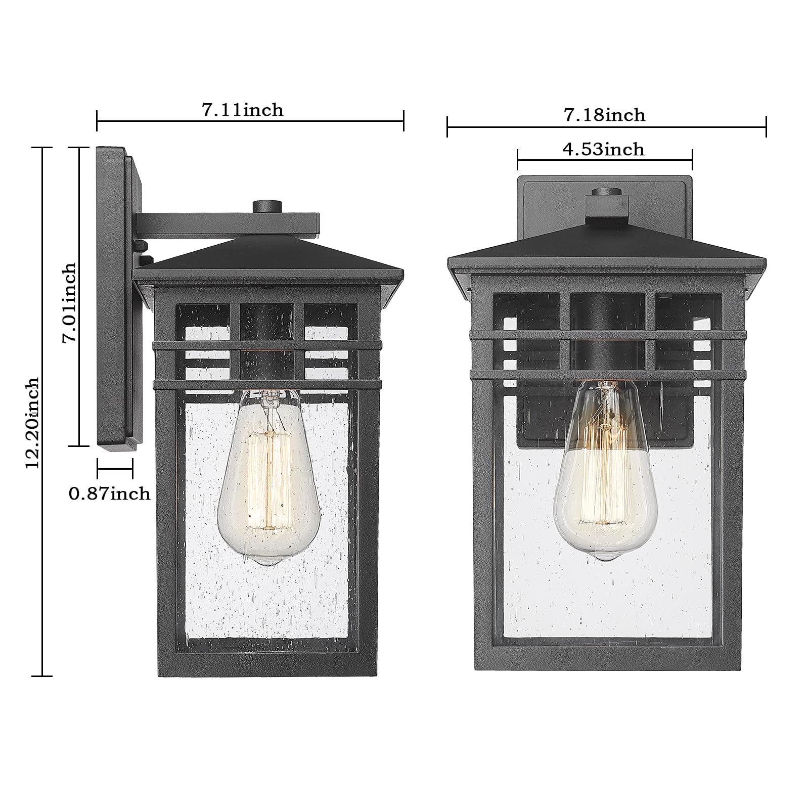 Diyel Outdoor Wall Light Fixture, Black Aluminum Lantern Sconces, 2 Pack, Waterproof, Modern Design for Porch and Garage