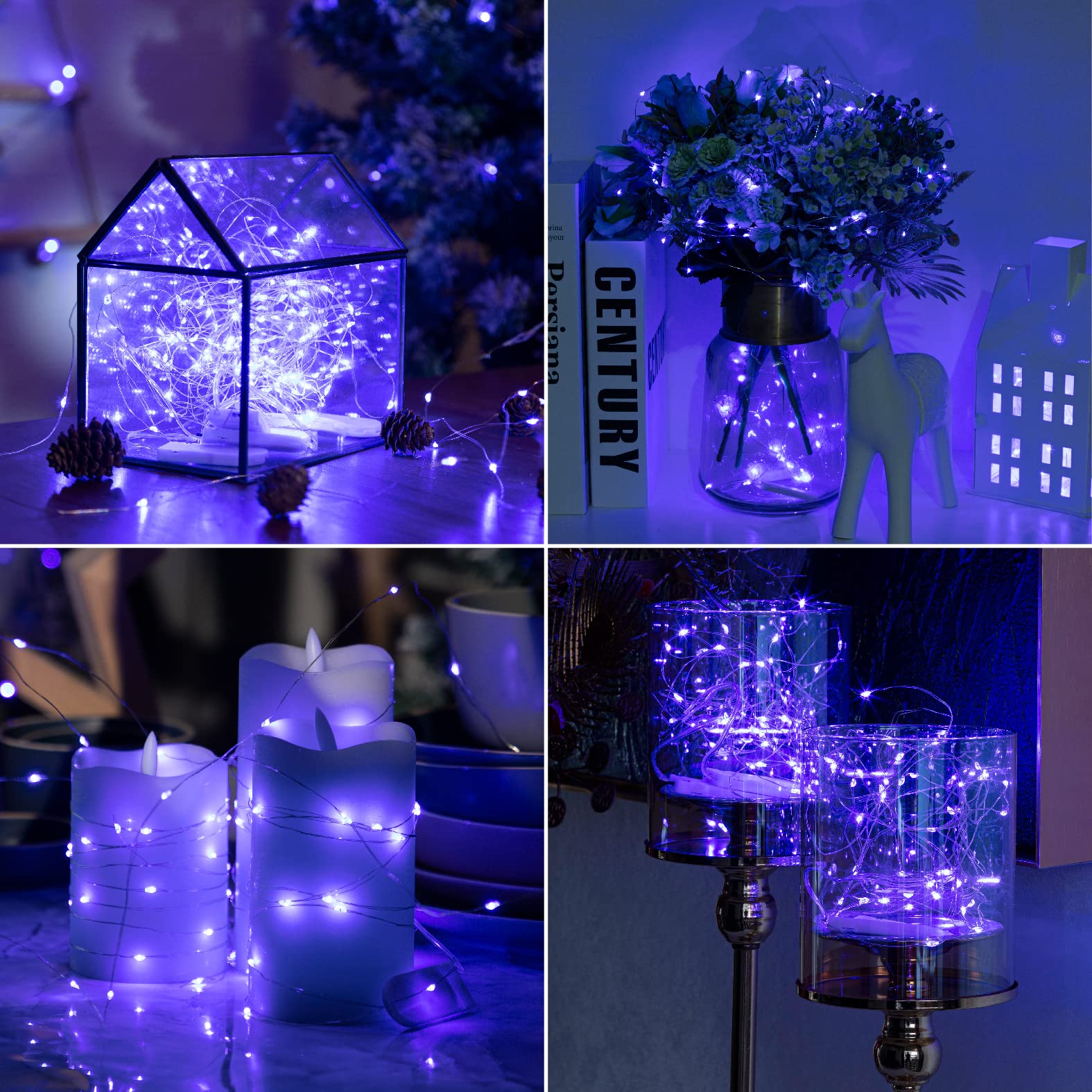 HXWEIYE 12 Pack Blue Fairy Lights, Battery Operated, 7ft, Silver Copper, Model HY100150-20-blue, for DIY Wedding Party Décor