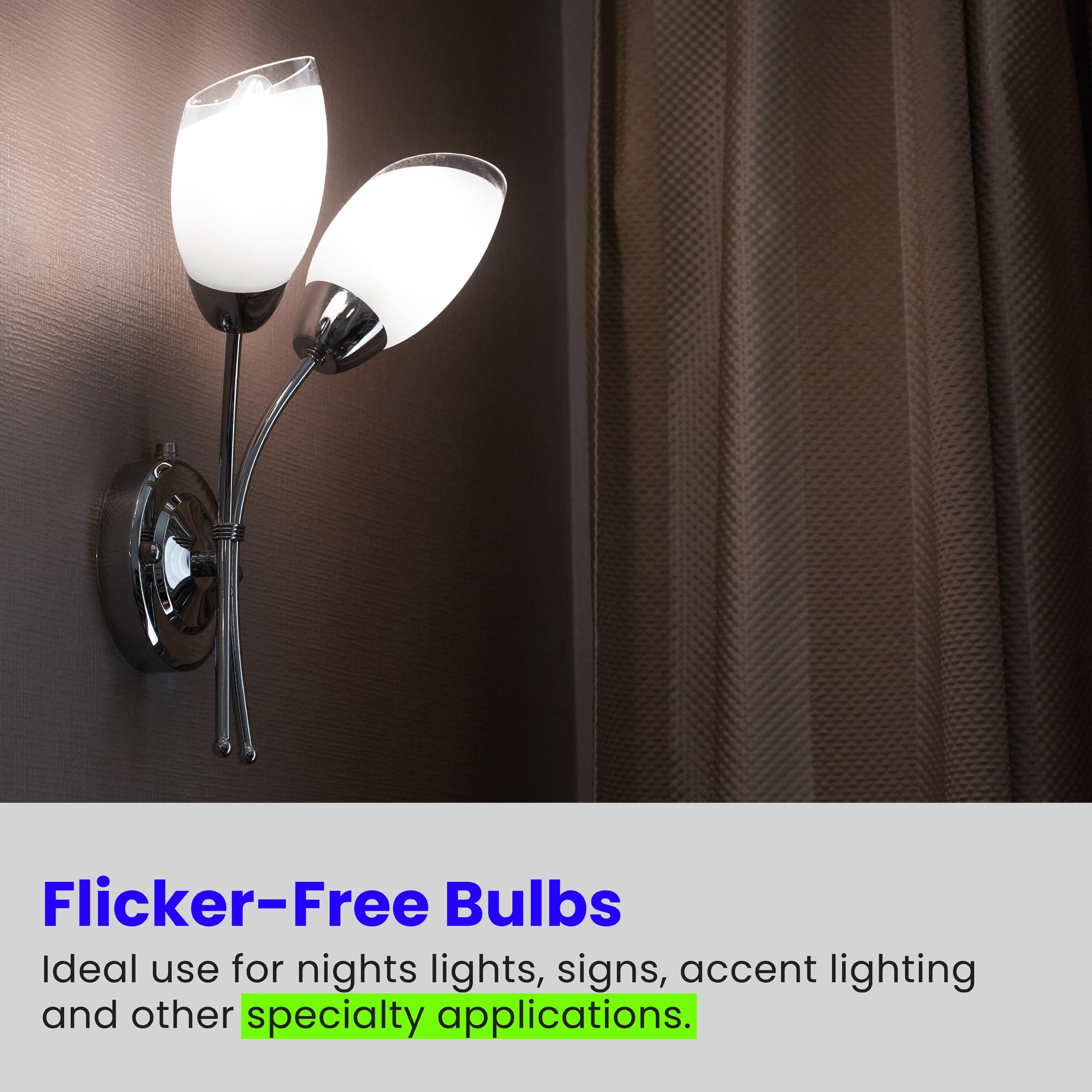Feit Electric C7 LED Night Light Bulb, 0.6W, 4000K Cool White, Clear, 2 Count, Candelabra Base, Model BPC7/LED