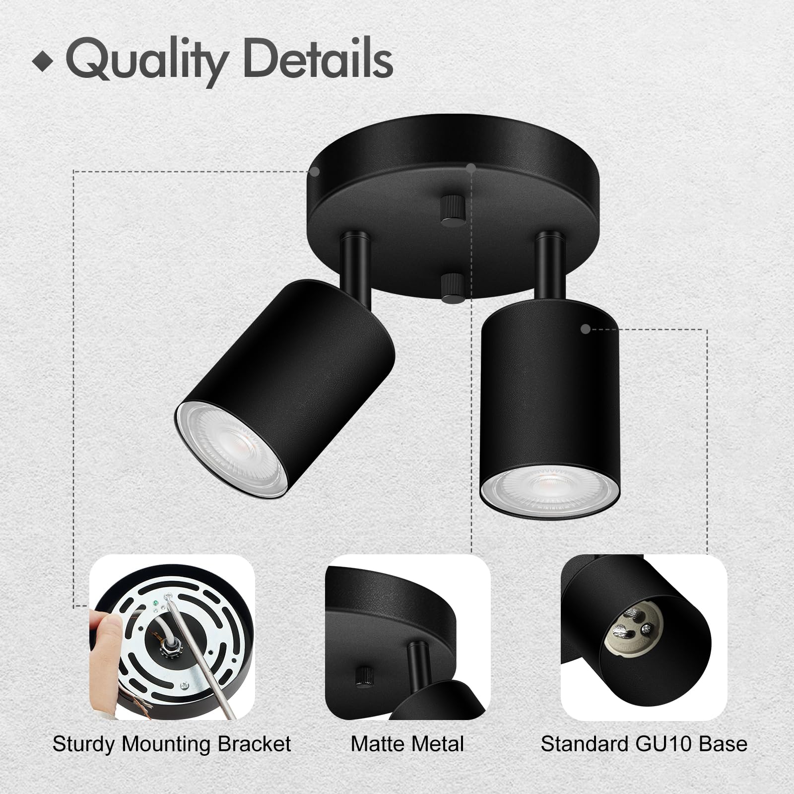 2 Light Track Lighting Fixtures Ceiling  Matte Black Round Directional Ceiling Spotlight  Gu10 Flush Mount Track Fixture  Adjustable Modern Led Track Lights For Kitchen/Living Room  Bulb Not Included