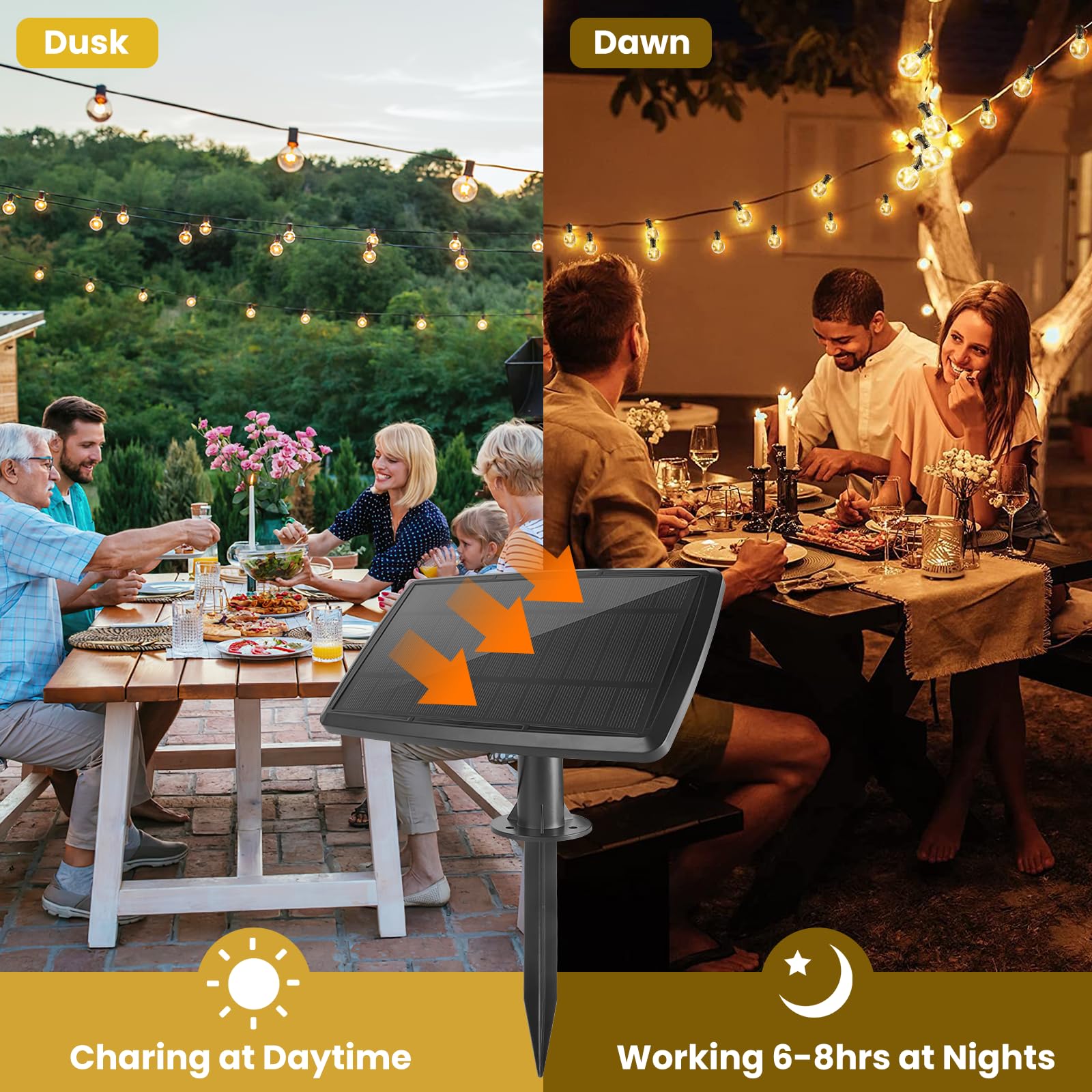 Yusist 300FT Solar String Lights - Waterproof, Dimmable, G40 Solar Powered with 60+3 Shatterproof Bulbs, Black for Outdoor Patio and Parties