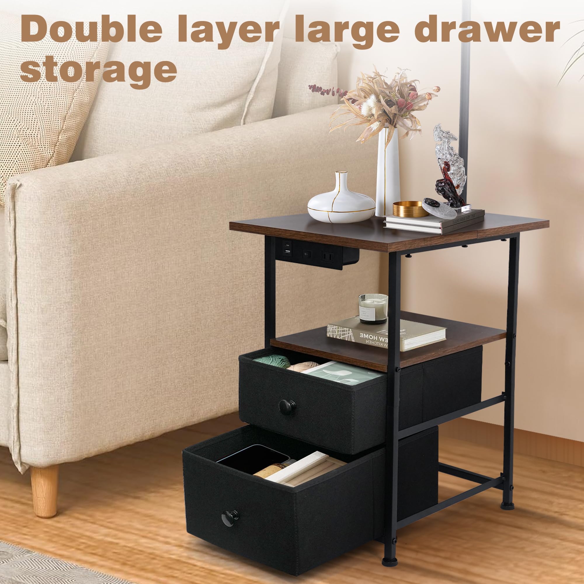 PESRAE Floor Lamp with Table & 2 Drawers, USB & Type C Ports, Rustic Brown, Model PFL-009A