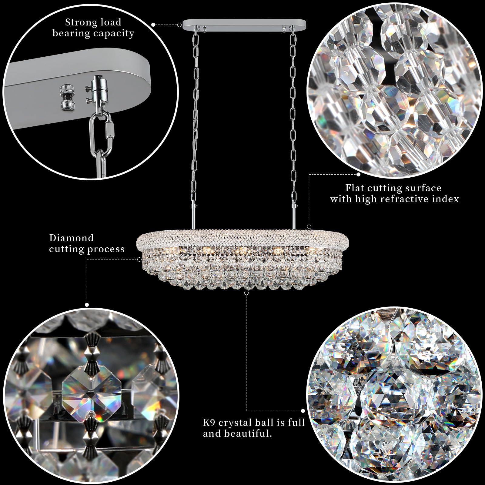 Crystal Chandeliers For Dining Room Light Fixtures Over Table  Modern Crystal Chandeliers For Kitchen Lsland  9 Lights Empire Style Chrome stylish Lighting Fixtures For Living Room Bar L31 Inch