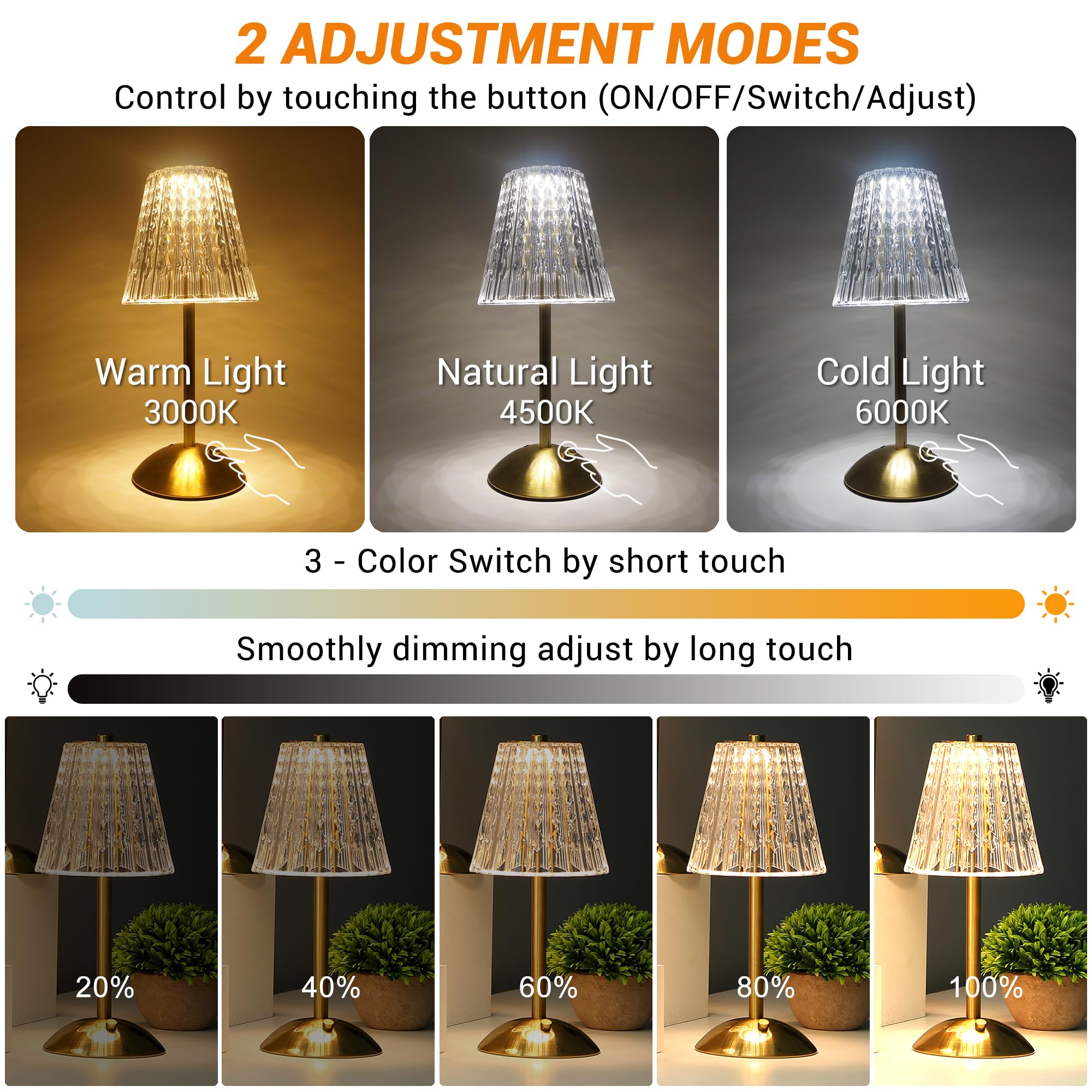 Amingulry Cordless Table Lamp, Rechargeable LED Touch Lamp, Stepless Dimmable, Little Size, Gold Fountain Metal