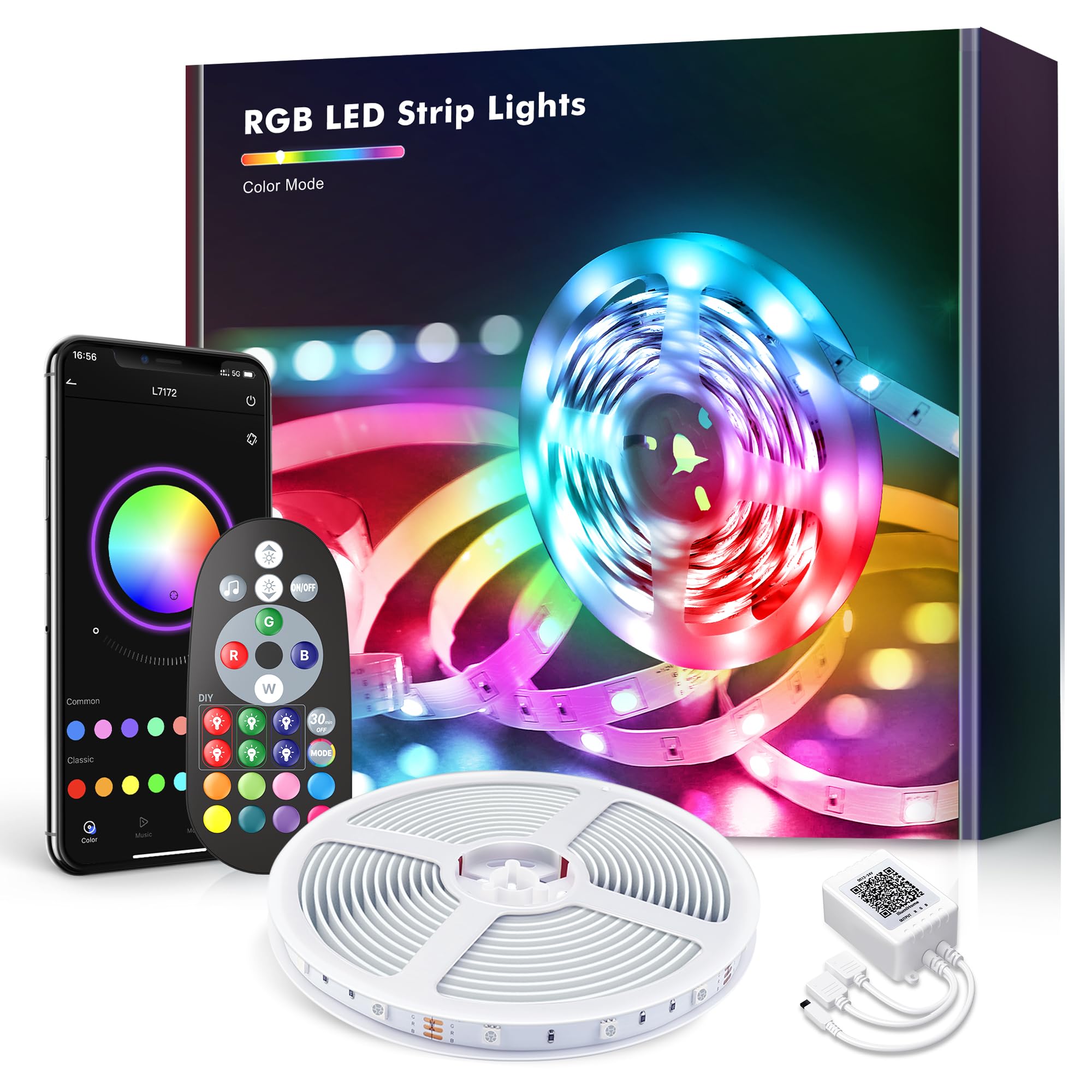 Fussion 130ft Smart LED Strip Lights Bluetooth with Remote, LED Lights for Bedroom with Remote Music Sync, Room Christmas Decora