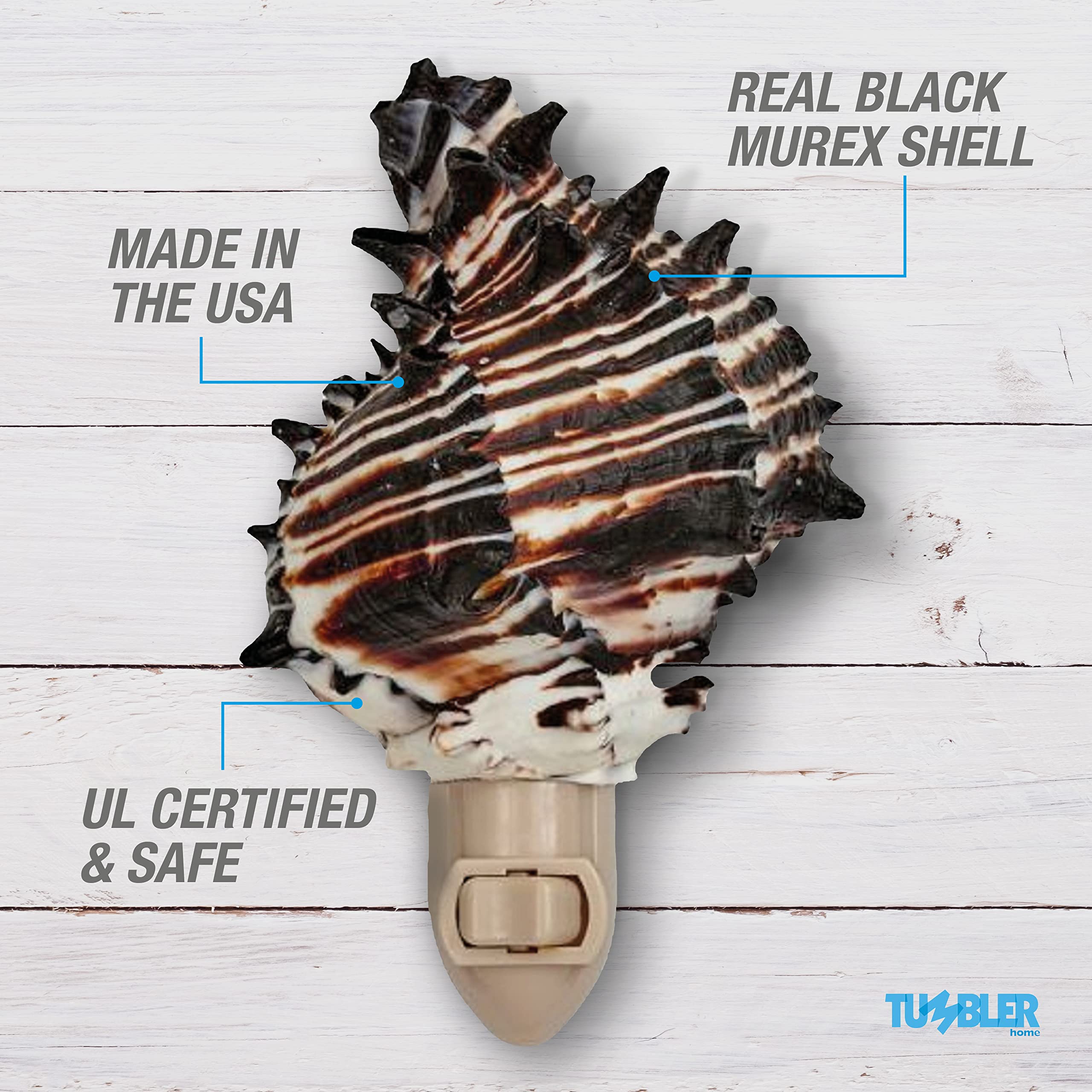 Tumbler Home Seashell Night Light, Murex Black, Coastal Décor, Model DCR-NTL-MUREX-BLK