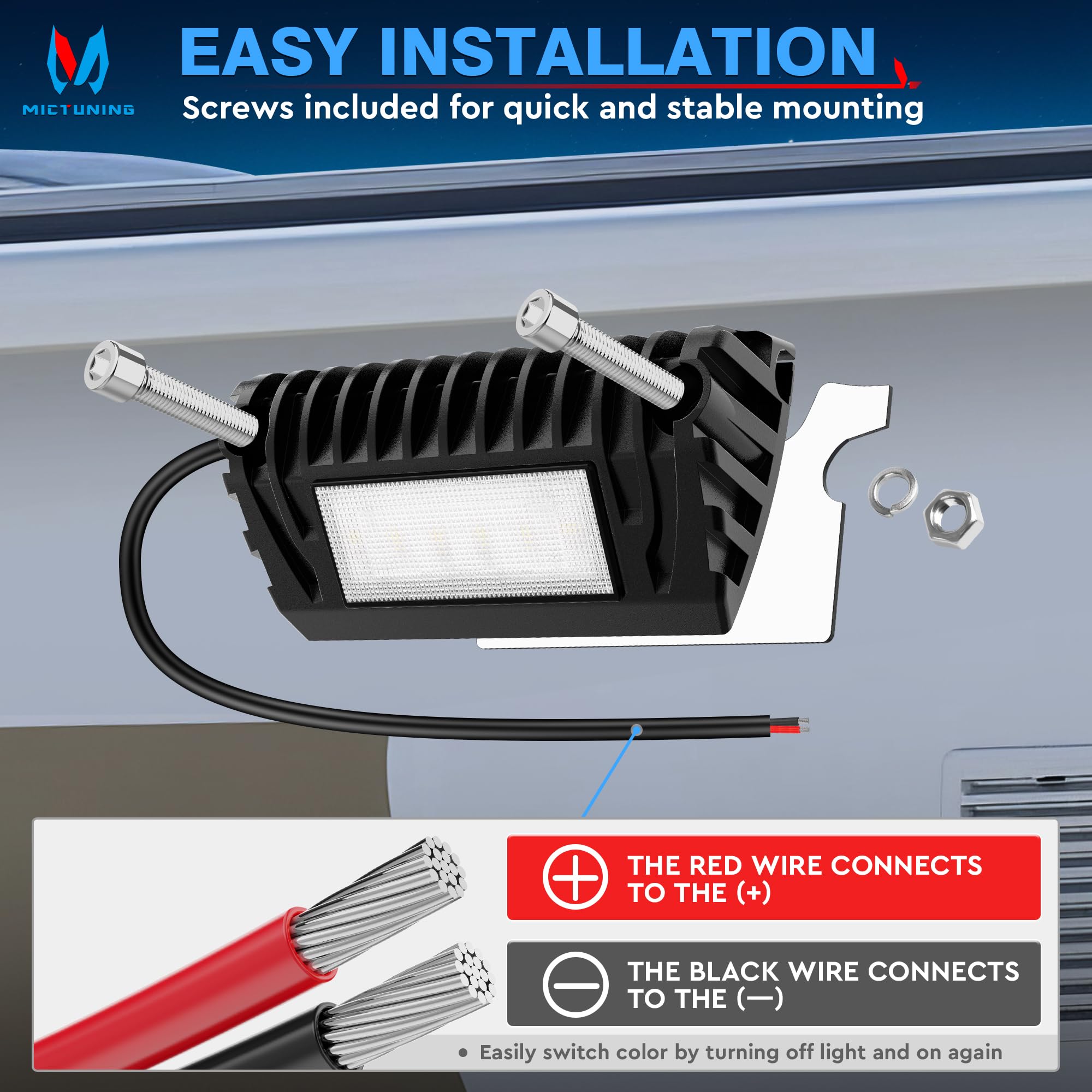 MICTUNING RV LED Porch Light, Amber/White, 12V, 750 Lumen, Aluminum, 1 Pack, Model MIC-RPL, Black