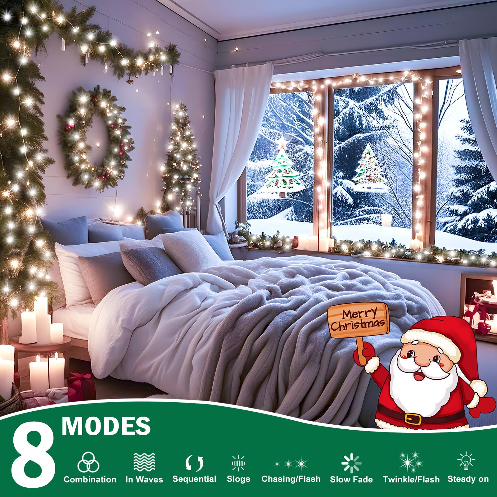 Sauirs 403Ft 1000 Led Christmas Lights Outdoor String Lights With 8 Modes Timer Waterproof Fairy Light Plug In For Outside Indoor Party Xmas Palm Tree Yard Wedding Decorations(Cool White)